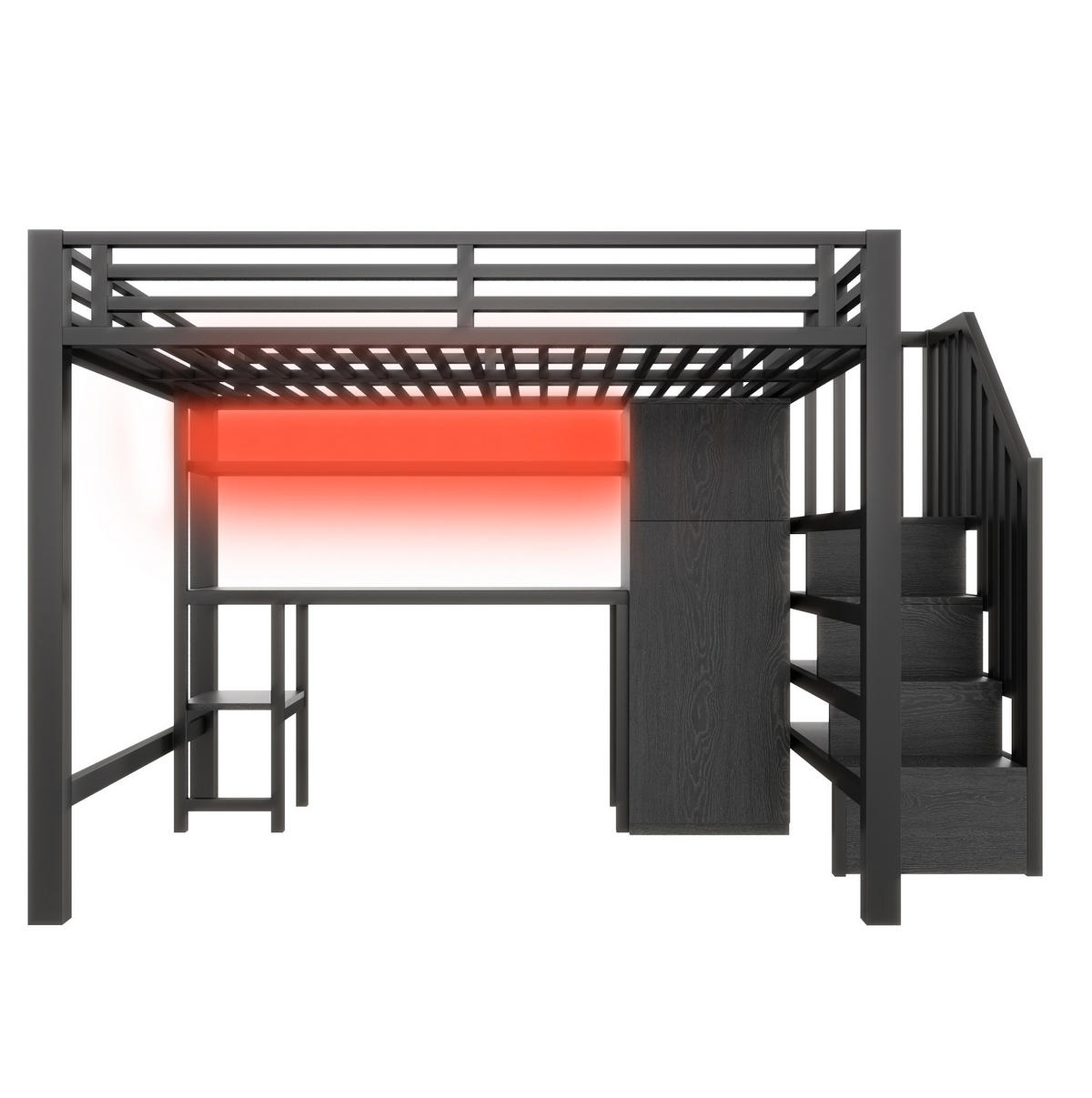 PATROVÁ postel 140/200 cm černá z kovu a MDF s psacím stolem - černá, kompozitní dřevo (140/200cm) - OKWISH