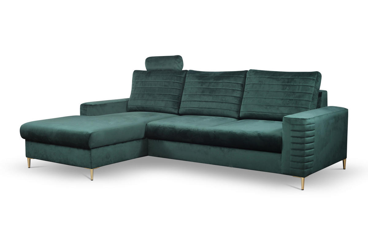 ECKSOFA GRIFO L-S Grün Velours-Stoff mit Schlaffunktion - Grün, Holz (253/165cm) - MASSENO
