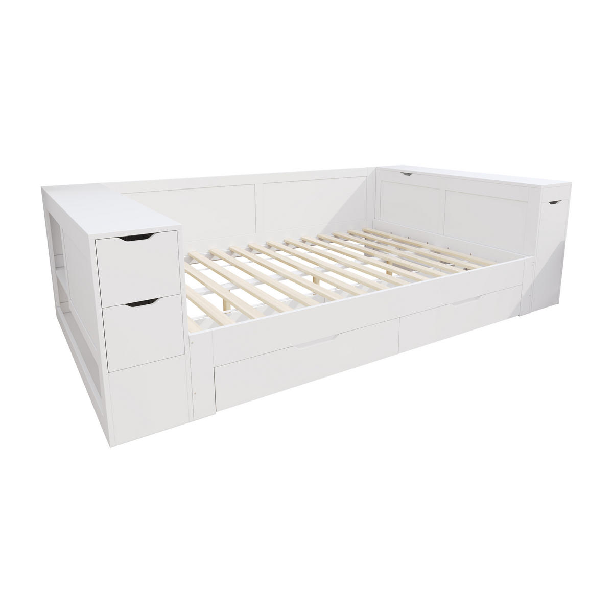 BETT Tagesbett mit Stauraum 140 x 200 cm MDF Weiß - Weiß, Holz (140/200cm) - Meubliv