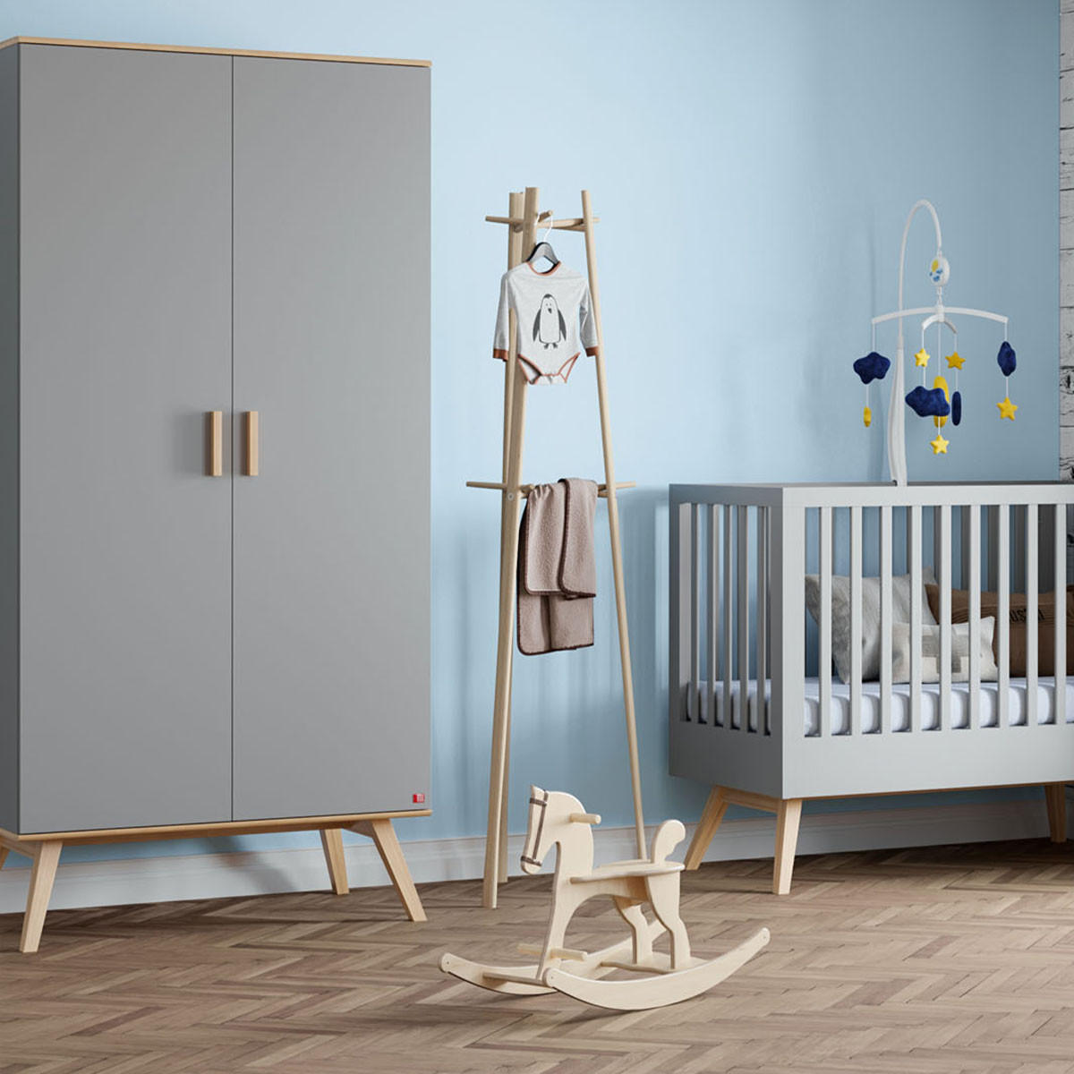 KLEIDERSCHRANK H207,5 cm - Nautis - Grau, Holzwerkstoff (58/207.5/100cm) - Calicosy