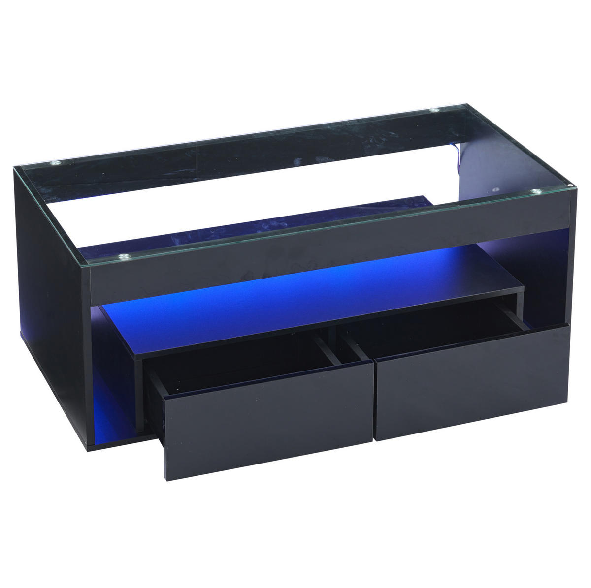 KONFERENČNÍ stolek 100/50/40 cm s LED osvětlením, 2 zásuvkami a skleněnou deskou, černá - černá, kompozitní dřevo (100/50/40cm) - Redom