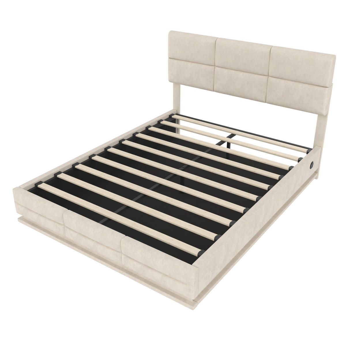 BETT mit Stauraum 140x200 cm Samt Beige - Beige, Metall (140/200cm) - Meubliv