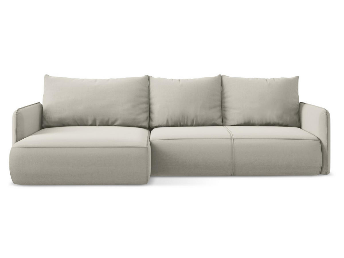 ECKSOFA mit Schlaffunktion Samt Stoff Creme - Perlmutt/Creme, Kunststoff/Textil (148/240cm) - Makamii