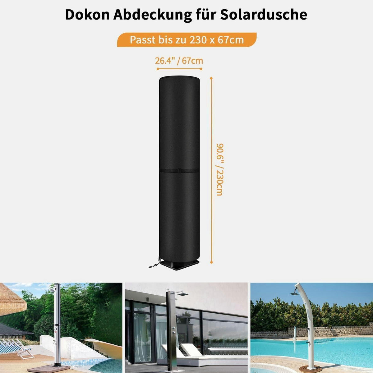 ABDECKUNG für Solardusche 230 x 67 cm Schwarz - Schwarz, Textil (67/1/230cm)