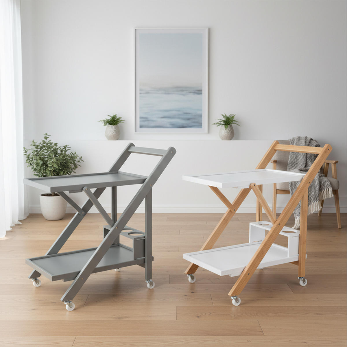 SERVIERWAGEN - Grau, Holz (39.5/70/44cm) - Relaxdays