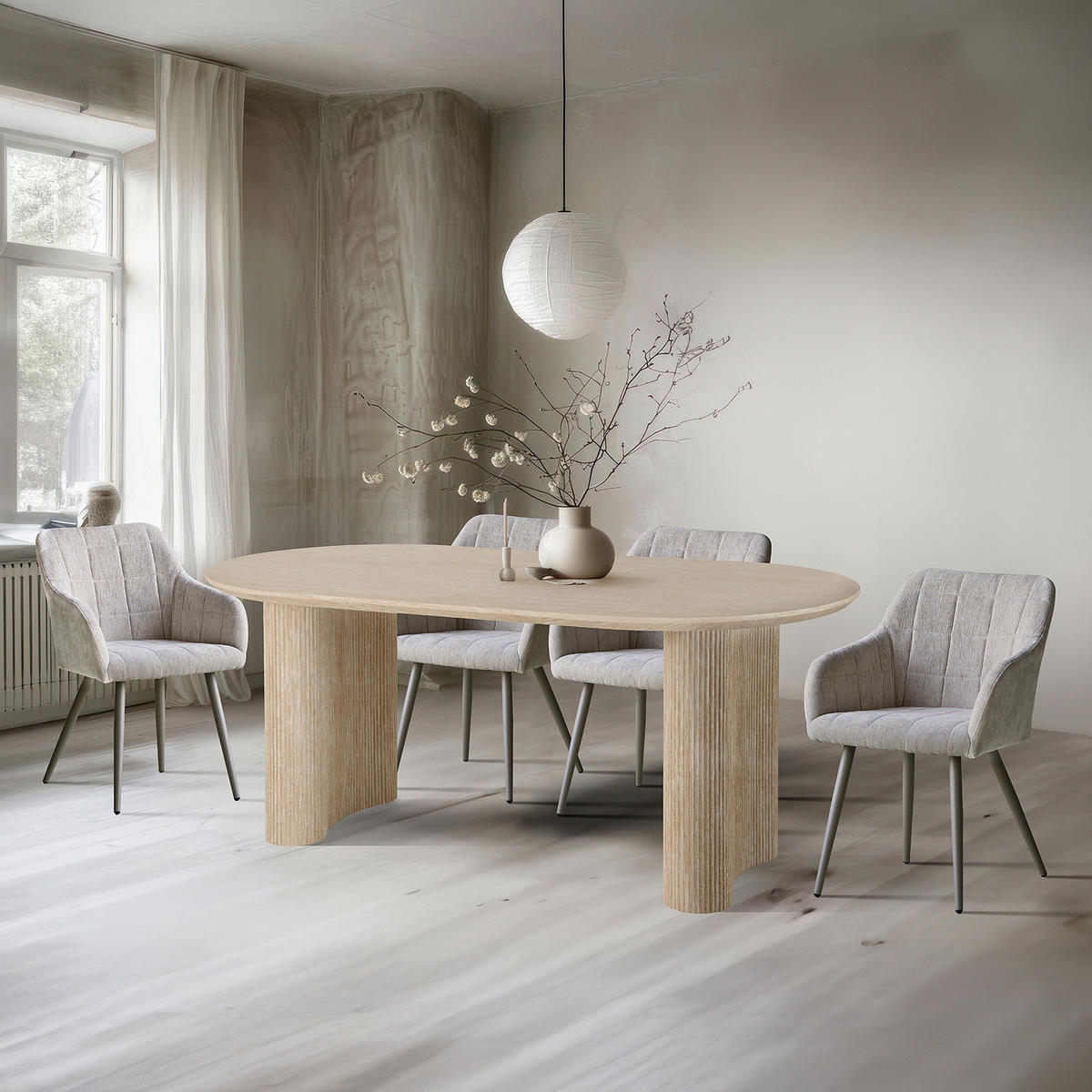 ESSTISCH - oval, Travertin Stein Dekor - Beige, Holzwerkstoff (90/180/75cm) - home24