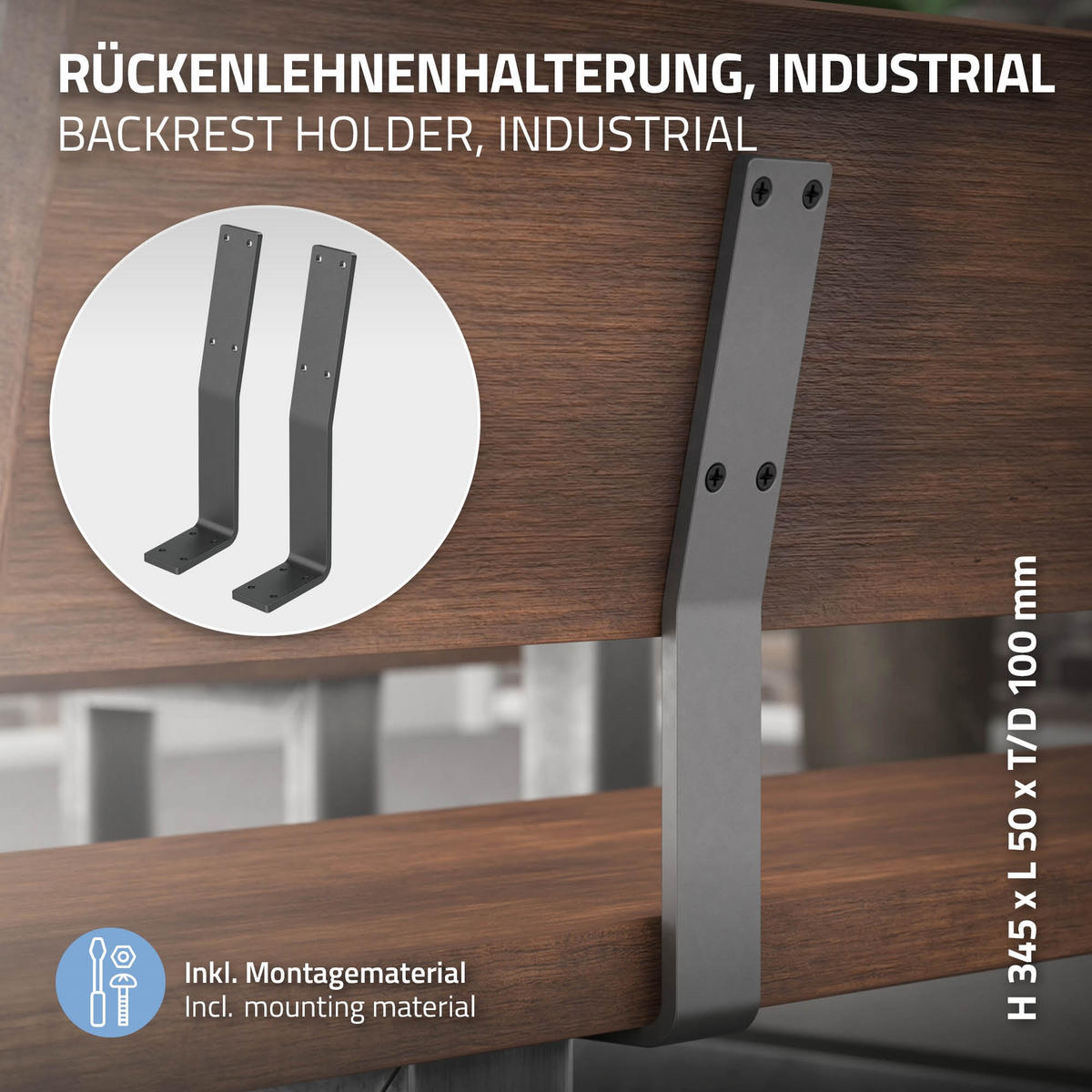 RÜCKENLEHNENHALTERUNG - Grau, Metall (5/34.5/10cm) - ML-DESIGN