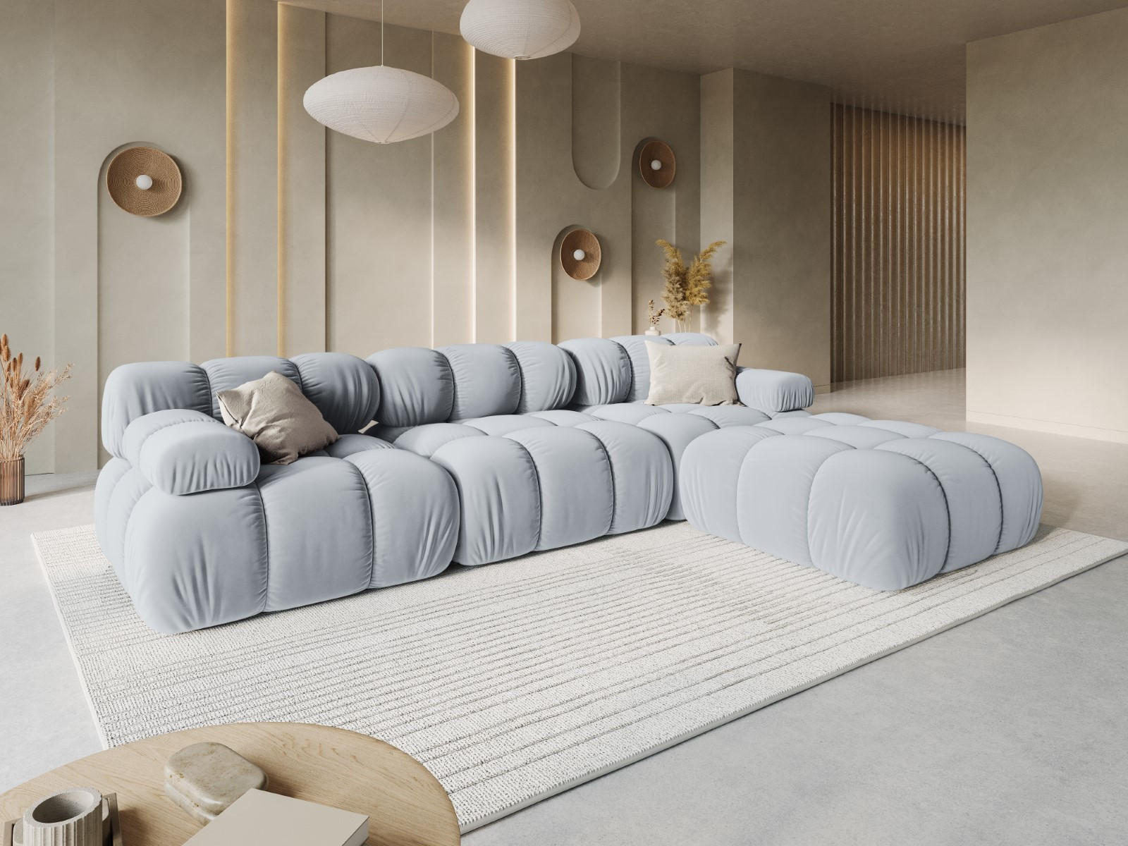 Thumbnail - Micadoni Modulares-Sofa, Hellblau, Textil, 3-Sitzer, 94x63x282 cm, Hergestellt in Europa, Oeko-Tex®, Wohnzimmer, Sofas &...