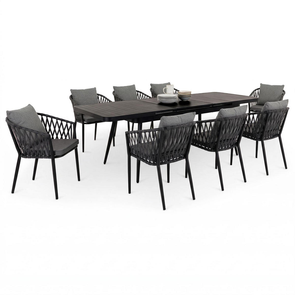 GARTENMÖBEL SET SUNNY 9ER SET GRAU, SCHWARZ - Grau, Metall - IDIMEX