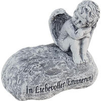 STEINFIGUR Grabschmuck Engel Stein sitzend Inschrift frostfest - Grau, Stein (13/12/8cm) - stoneandstyle