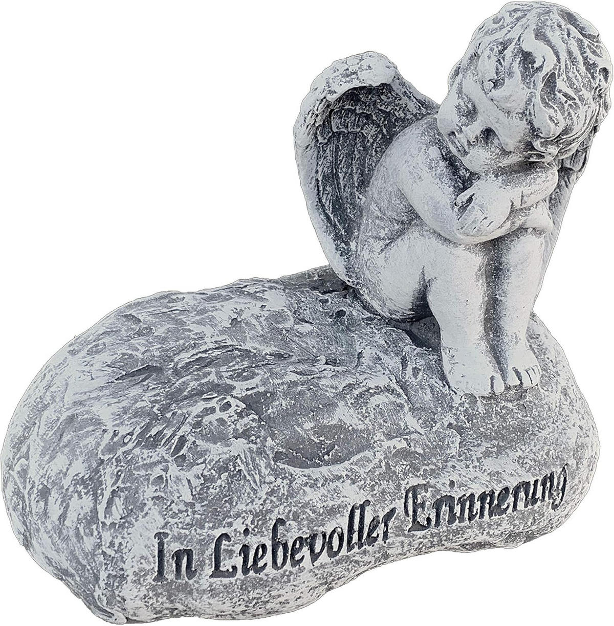 STEINFIGUR Grabschmuck Engel Stein sitzend Inschrift frostfest - Grau, Stein (13/12/8cm) - stoneandstyle