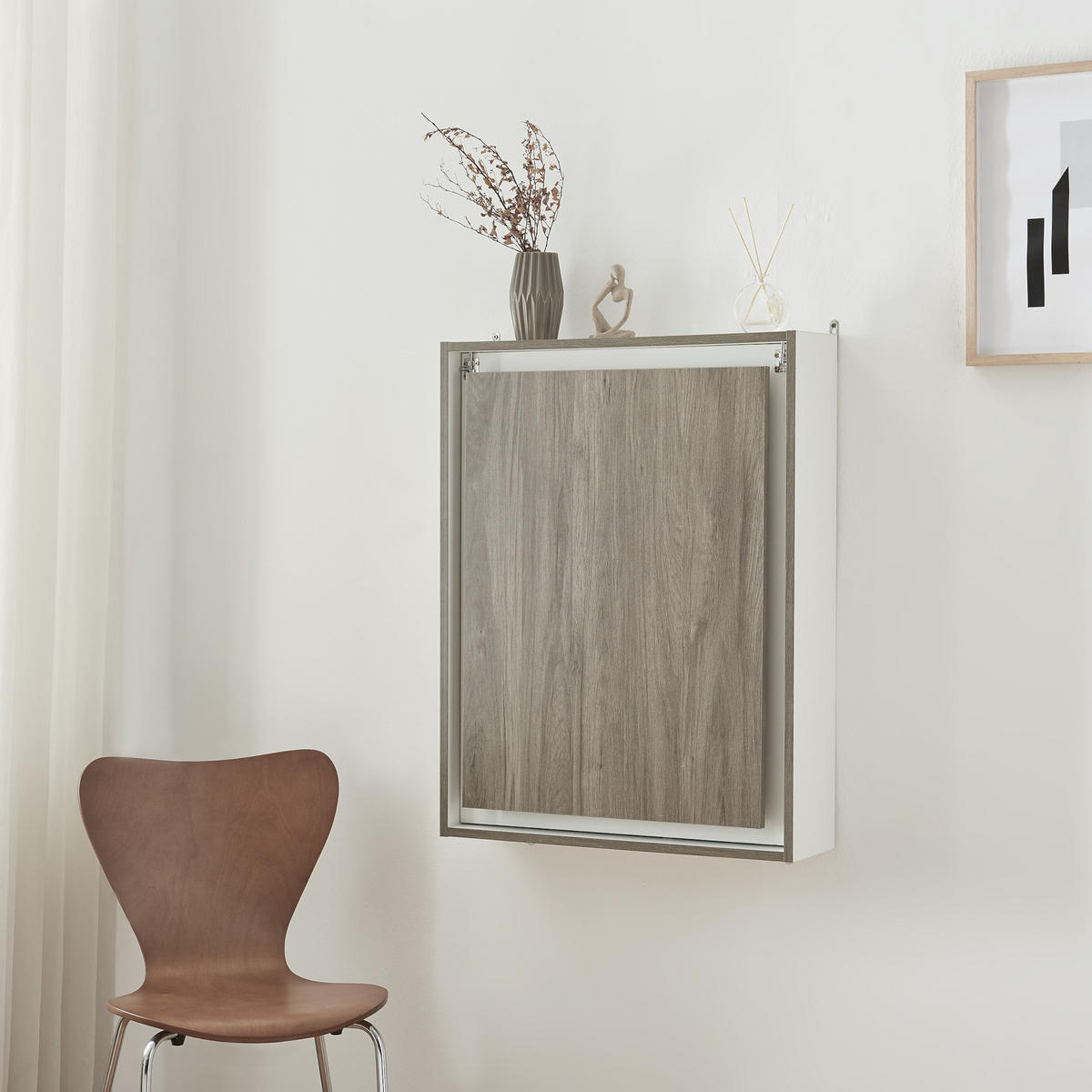 WANDKLAPPTISCH Greve - Naturfarben/Weiß, Holzwerkstoff (76.5/71.5/58.5cm) - [en.casa]