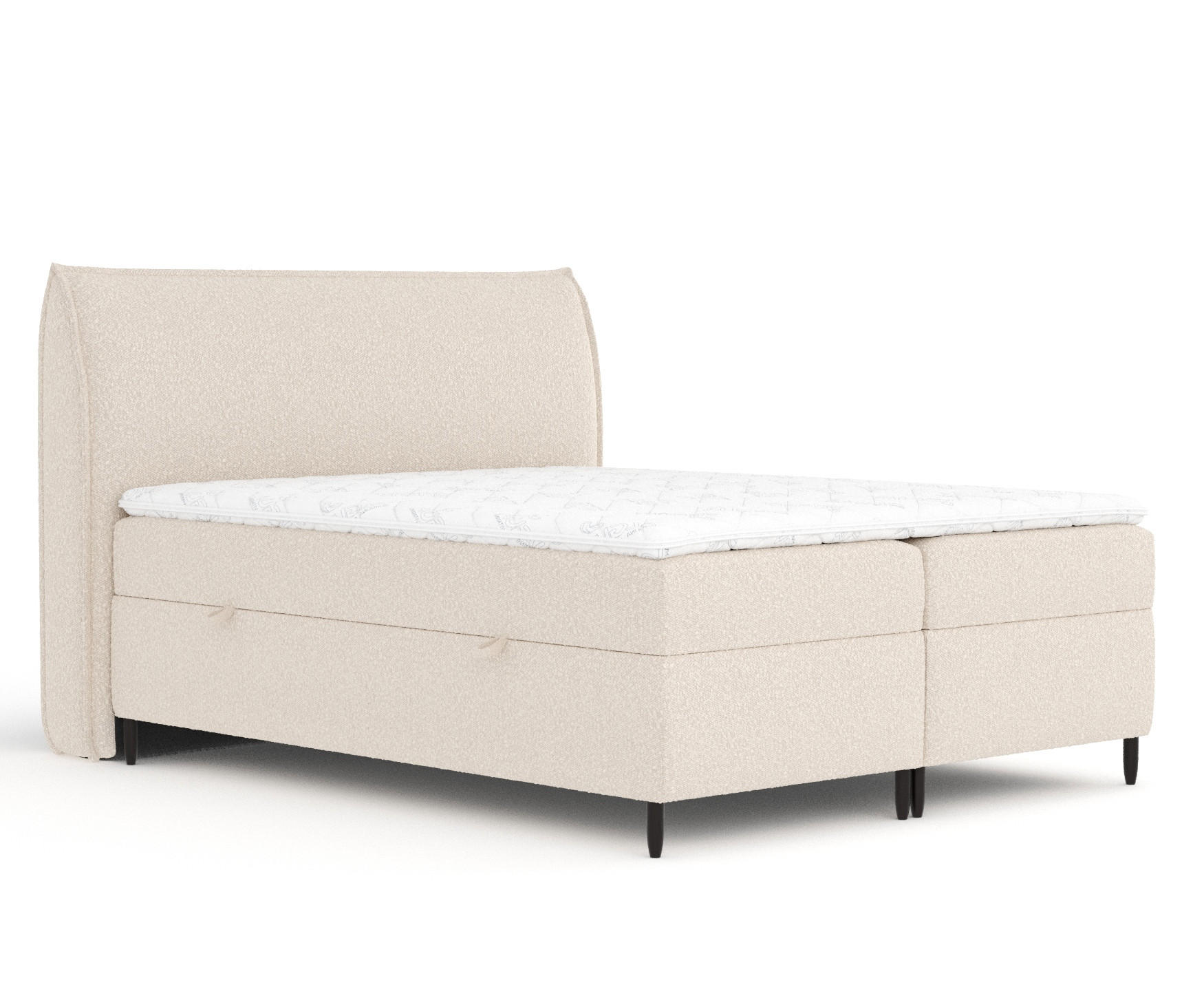 BOXBETT 200/200 cm Corvus, in Hellbeige, Matratze, Topper, Bettkasten, H4 = sehr fest - Creme/Schwarz, Holz/Holzwerkstoff (200/200cm) - Maison de Reve