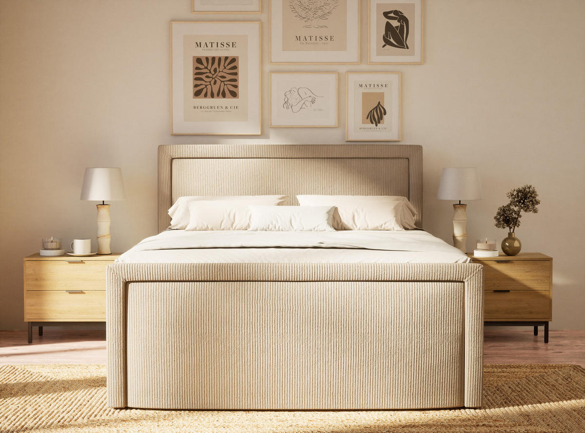 BOXSPRINGBETT Fresco 160/200 cm, in Beige, Bettkasten, Matratze, Topper - Beige/Schwarz, Holz/Holzwerkstoff (160/200cm) - Maison de Reve