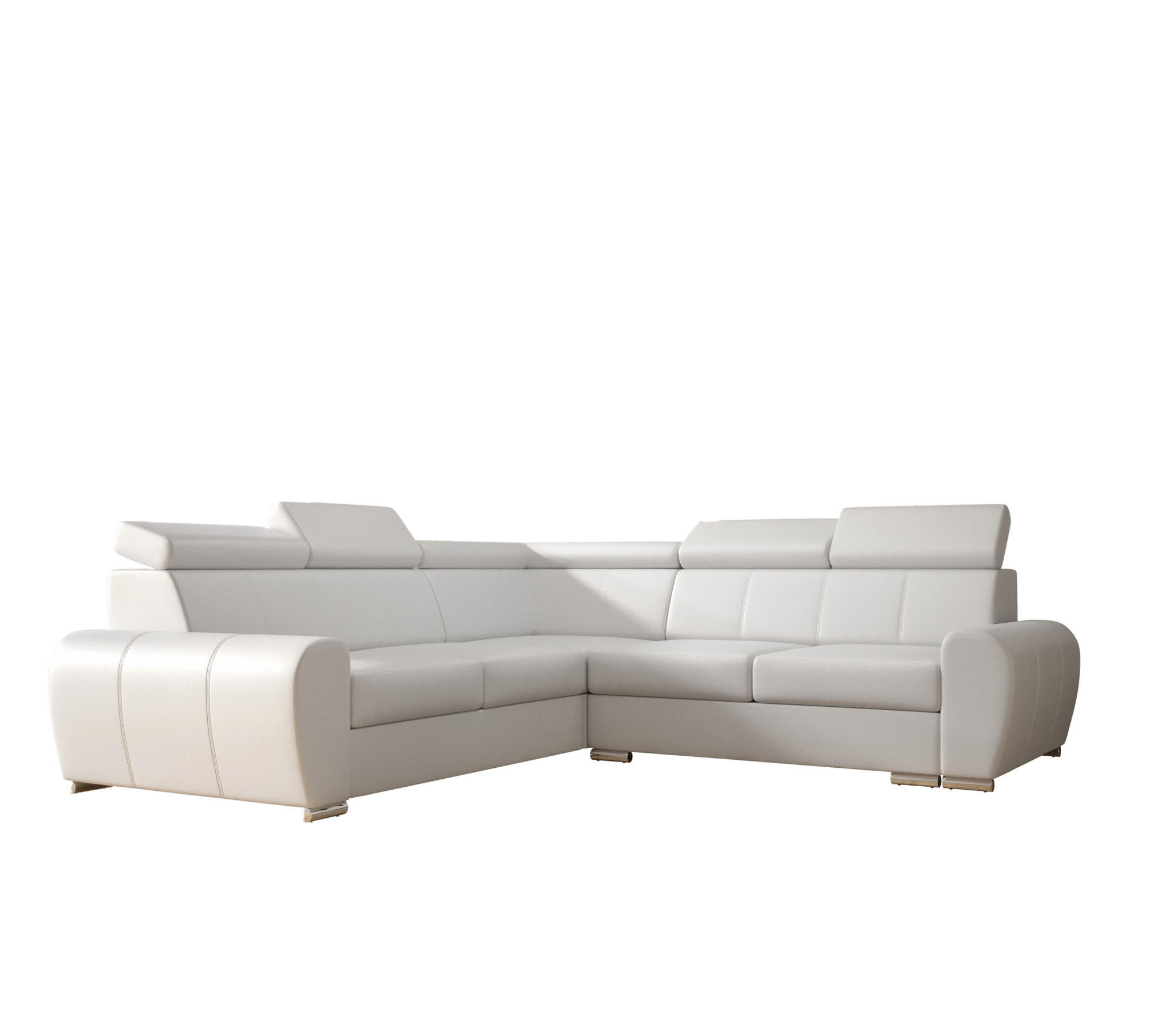 ECKSOFA APOLLO KN09, Eckcouch in L-Form mit Schlaffunktion, Farbe: Weiß, Kunstleder, Ottomane Links - Weiß, Textil (255/255cm) - O-Sofa