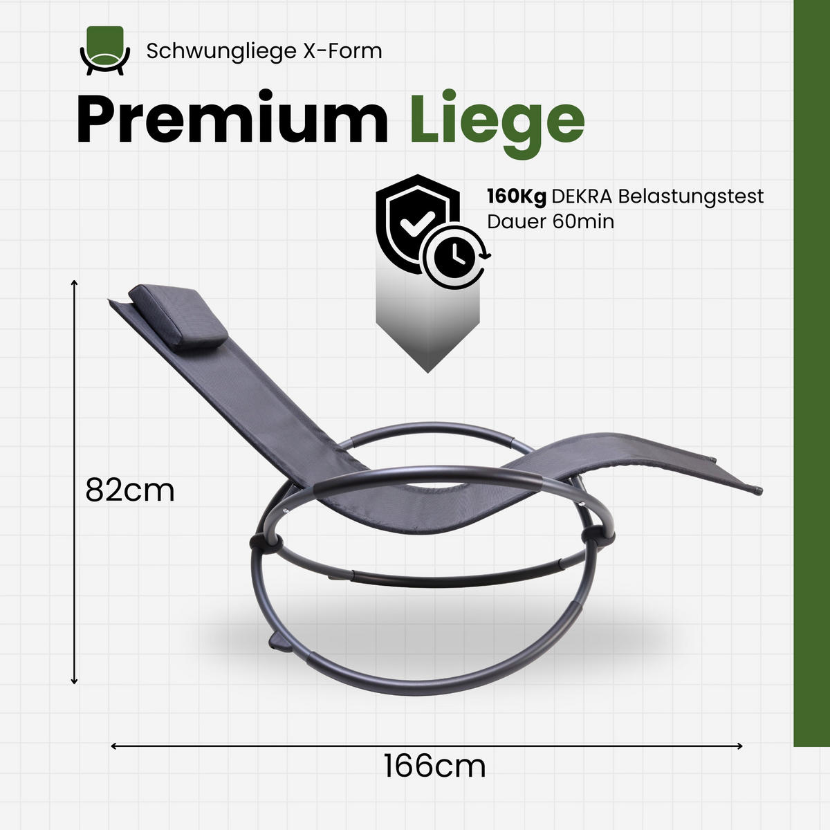 SCHWUNGLIEGE X-Form - Anthrazit, Metall (74/82/166cm) - Albatros