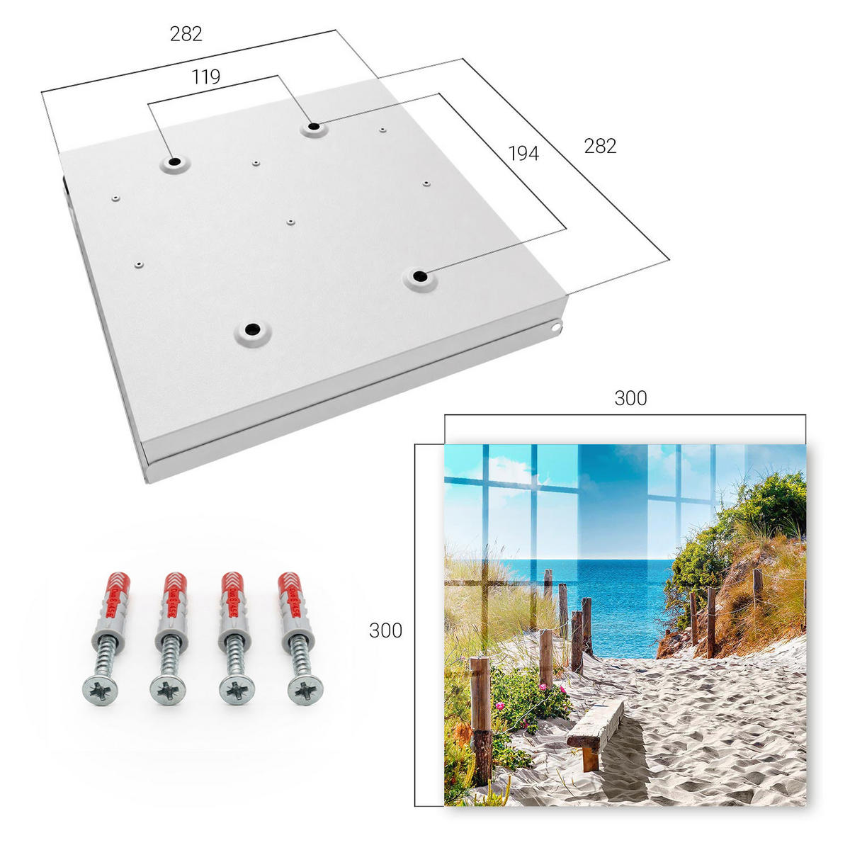 SCHLÜSSELBOX Weiß 30x30 cm – Türöffnung nach rechts - Küstenweg - Blau, Metall (30/30/5cm) - TULUP