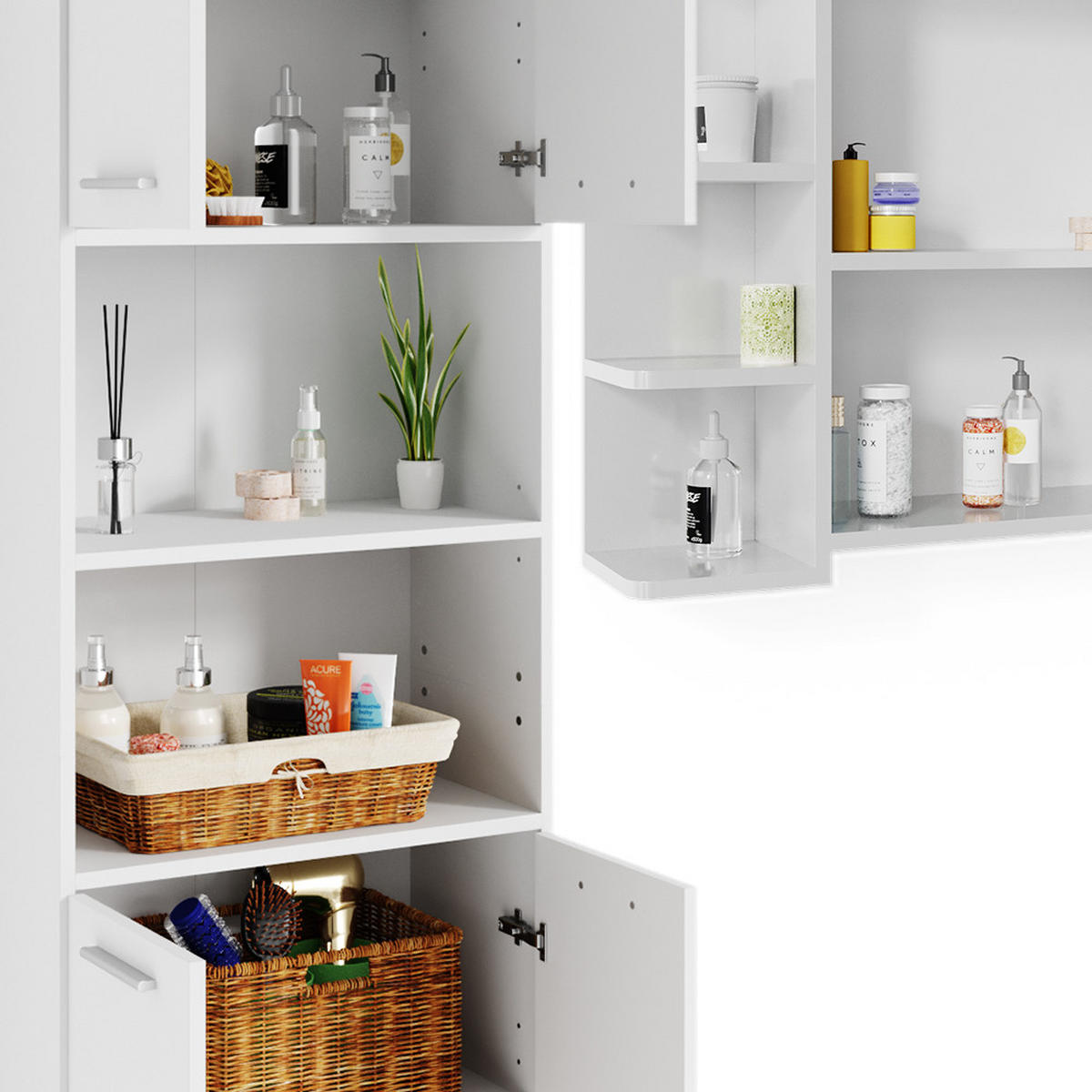 BADMÖBEL-SET Maris Weiß 2 Teile mit Hochschrank und Bad Spiegelschrank - Weiß, Holzwerkstoff (60/60/33cm) - Vicco