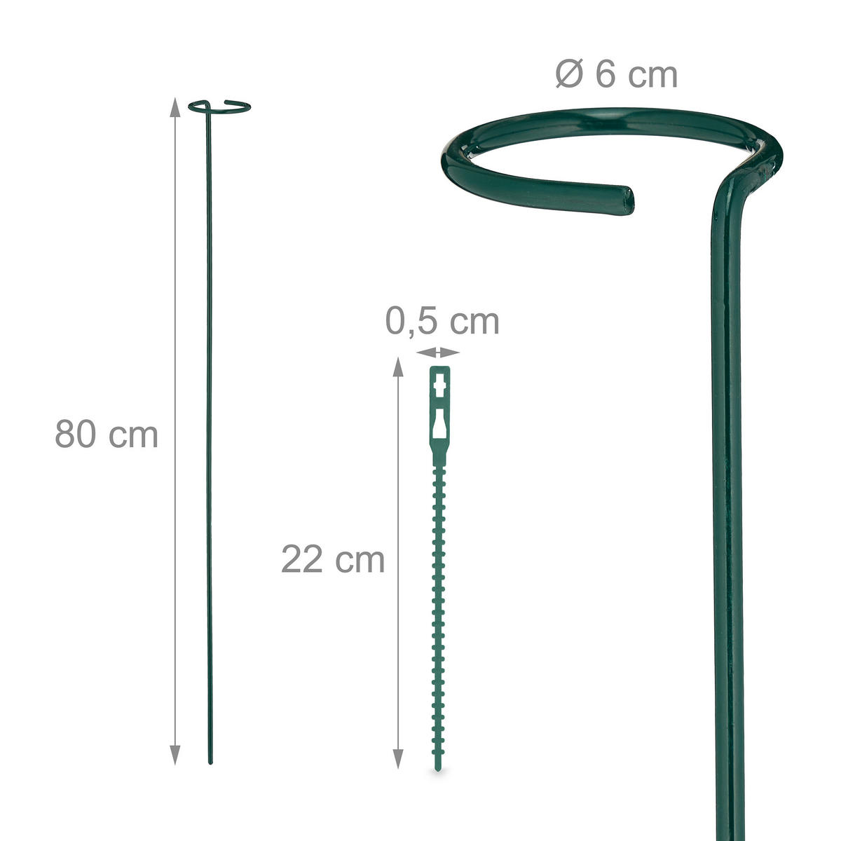 10xPFLANZSTÄBE - Dunkelgrün, Metall (6/80/6cm) - Relaxdays
