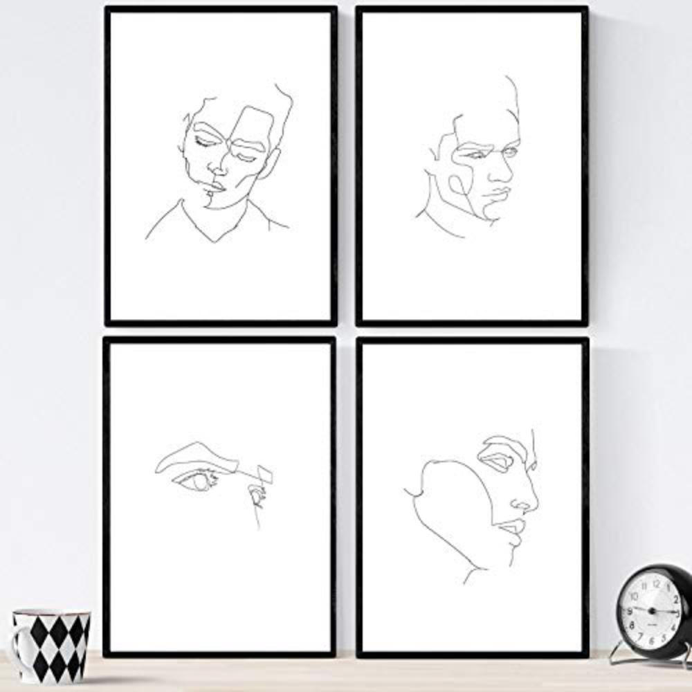 POSTER Set mit 4 Gesichter Mann A4 Rahmenlos - Klar, Papier (29.7/3cm) - Nacnic