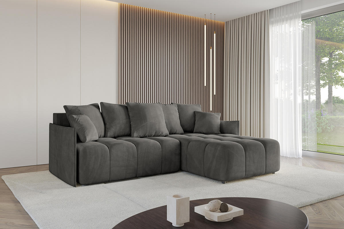 ECKSOFA Ottomane rechts LONLI-L 251x189x68 Anthrazit Velours - Anthrazit, Holzwerkstoff/Kunststoff (189/251cm) - ALTDECOR