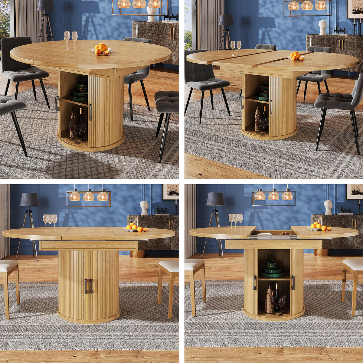 ESSTISCH Ausziehbar Natürlich mit Stauraum 118-158/118/76 cm - Naturfarben, Holz (118/118/76.8cm) - Oxeza