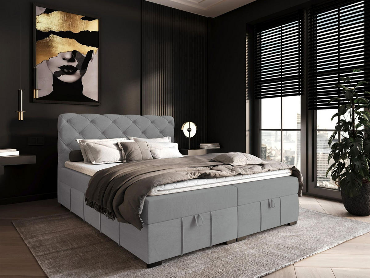 BOXBETT Gisel - Hellgrau, Holzwerkstoff/Textil (120/200cm) - Fun Möbel