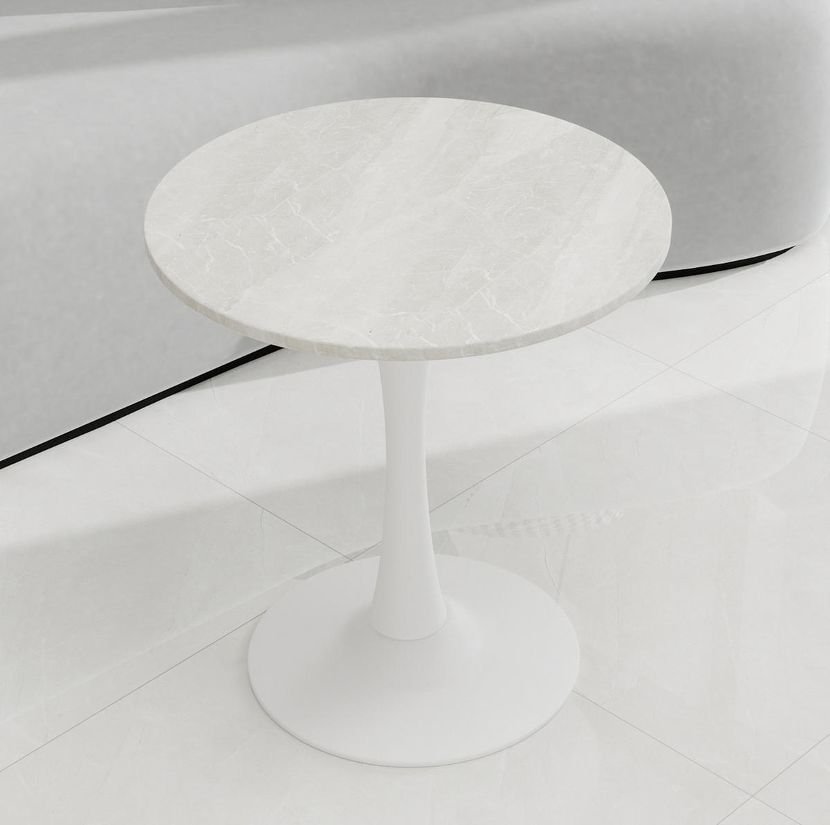 KONFERENČNÍ stolek 70/70/75 cm bílý z umělého mramoru s kulatou deskou - bílá, kámen (70/70/72cm) - OKWISH