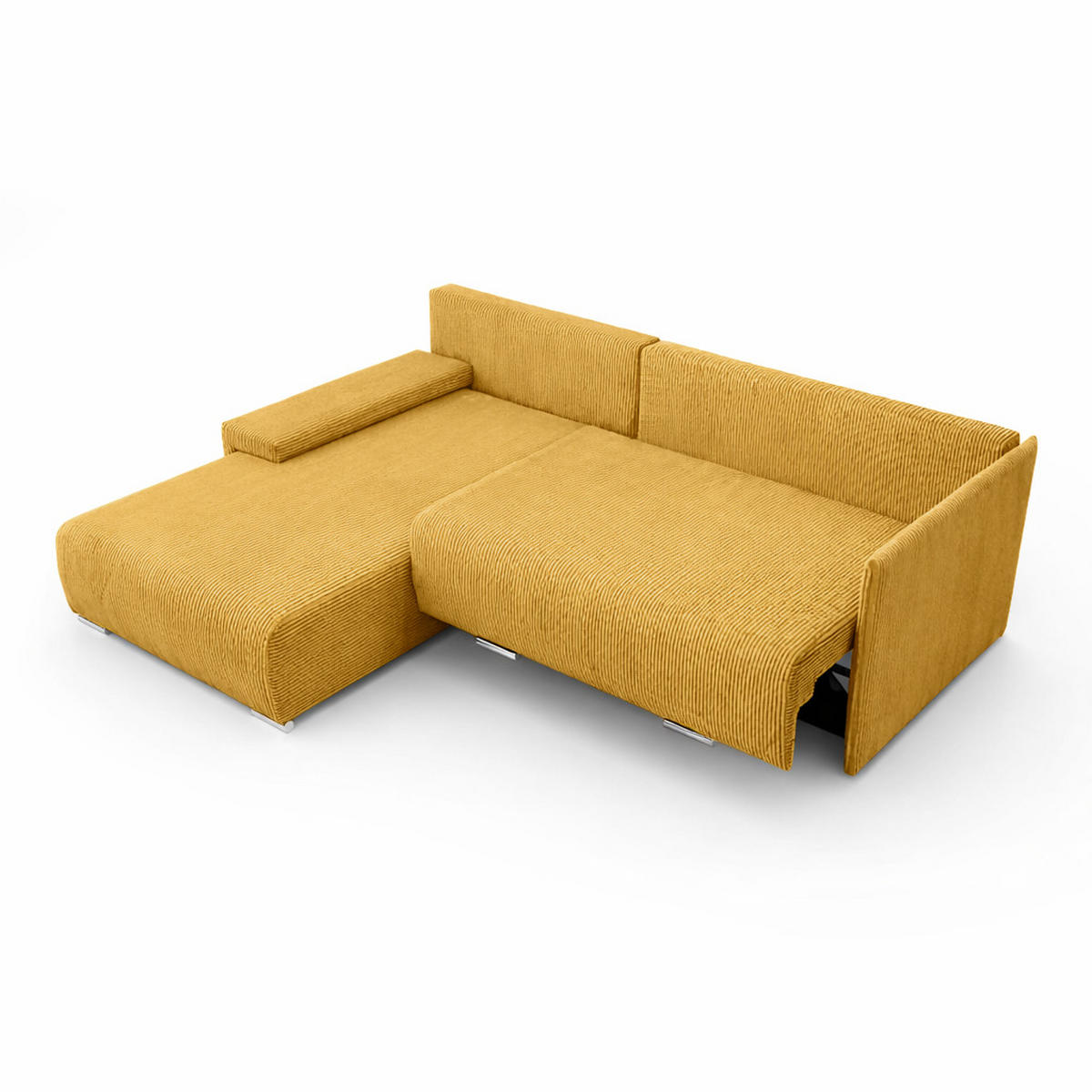 ECKSOFA L-Form Schlaffunktion Livorno Cord-Stoff Gelb Links - Chromfarben/Gelb, Holz/Kunststoff (246/188cm) - Kaiser Möbel