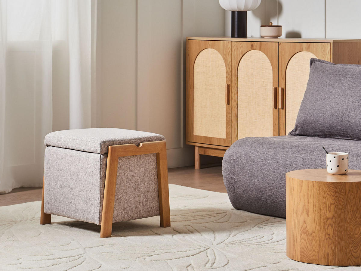 POUF cu spațiu de depozitare textil 45 cm bej Edland - maro deschis, material textil (45/44/43cm) - Beliani