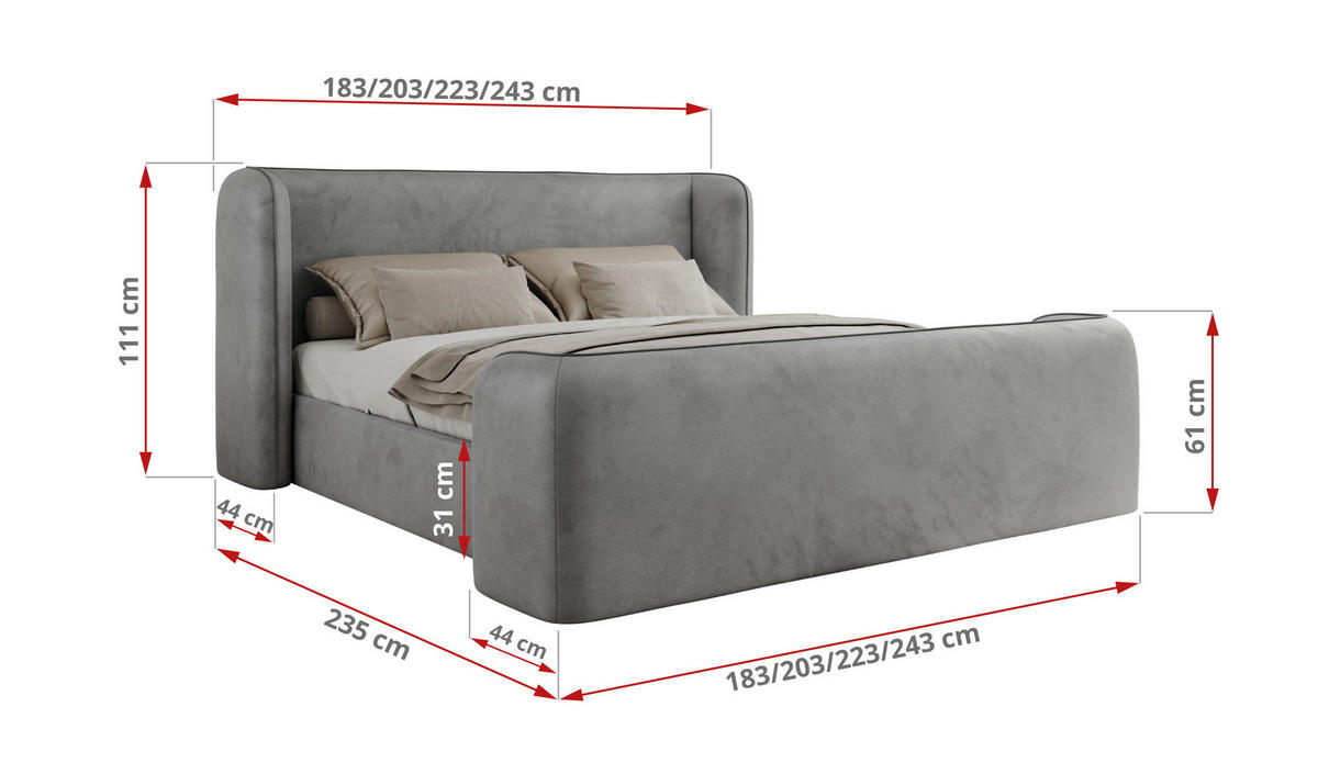 POLSTERBETT EMORA CLASSIC DUO 160/200 - Hellgrau Velvet - Schaum-Matratze - Hellgrau, Textil (160/200cm) - MKS