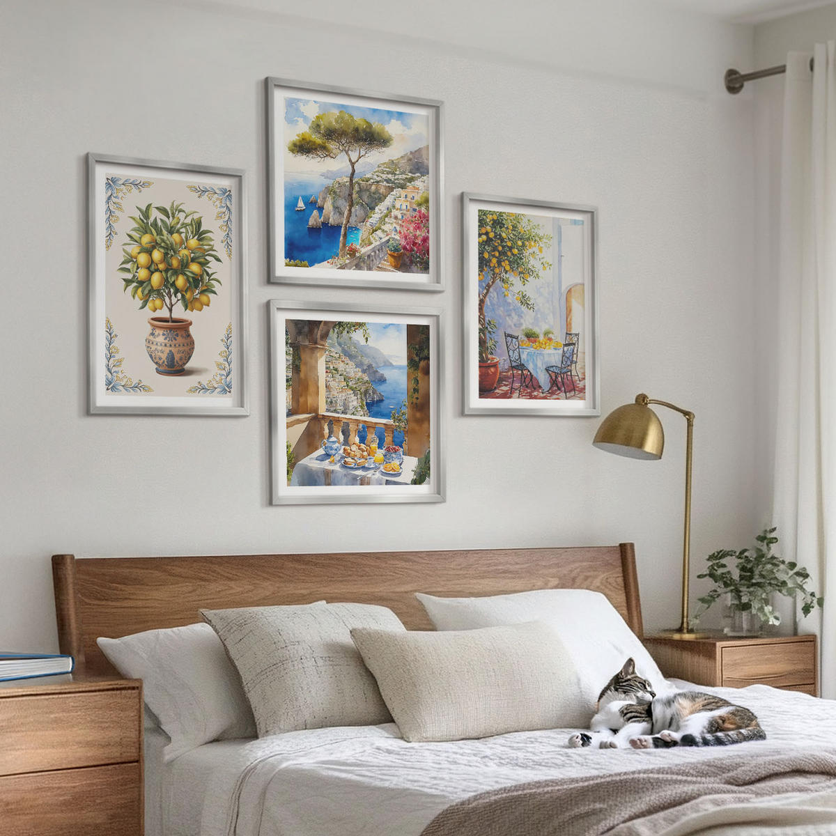 WANDBILDER 4er Set - 50x50 cm & 40x60 cm Silberner Rahmen - Tisch aus Zitronenbaum - Silberfarben, Kunststoff (50/50cm) - ArtPrintCave