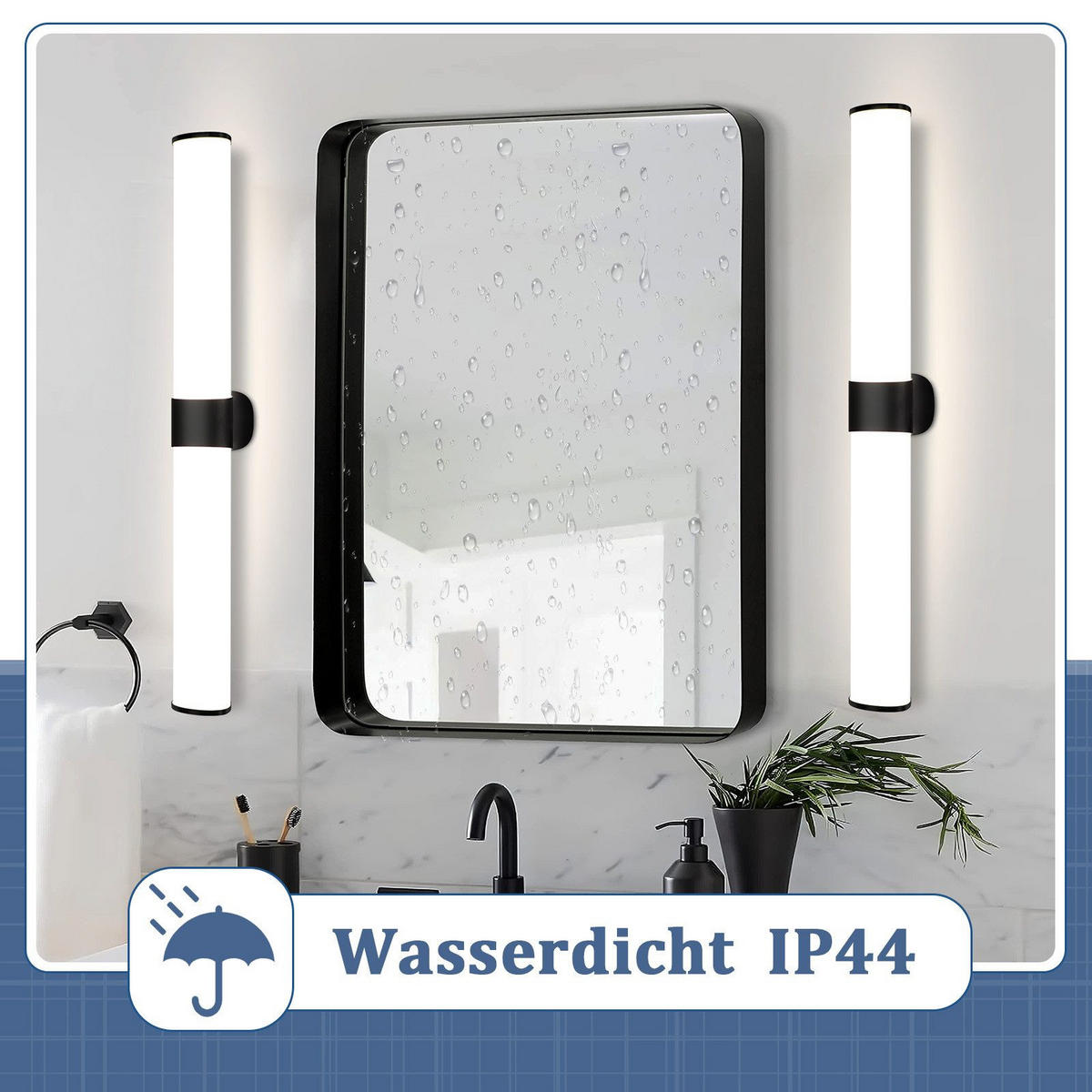 SPIEGELLEUCHTE ALDONA II 60/12.8/6.8CM - Schwarz, Kunststoff (60/12.8/6.8cm) - Nettlife