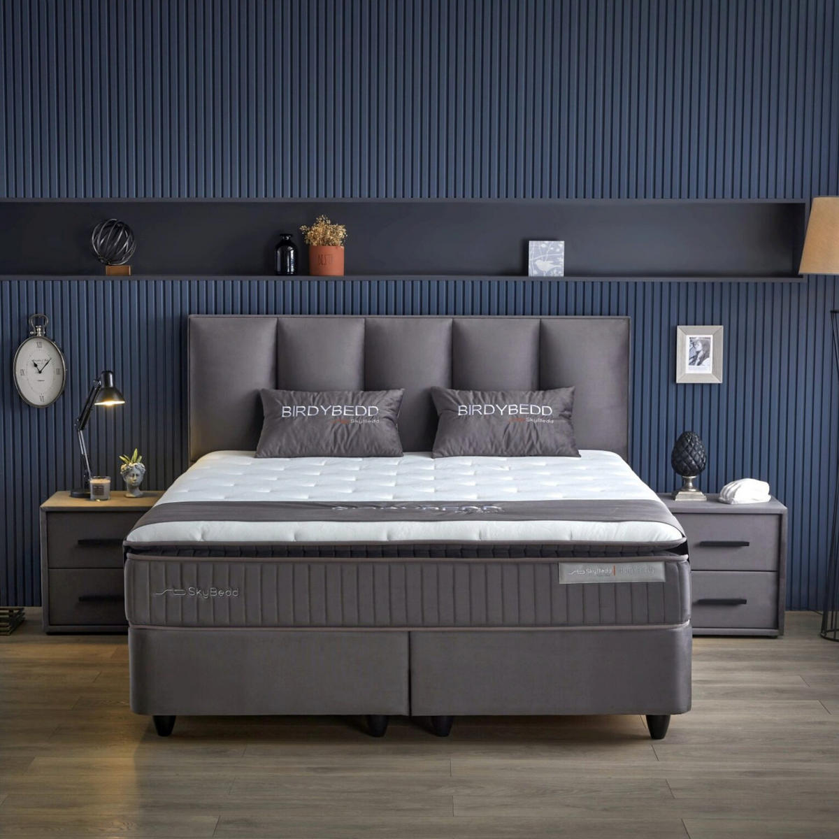 BOXBETT BIRDY Bett Grau mit Matratze 140x200 - Grau, Holz (140/200cm)
