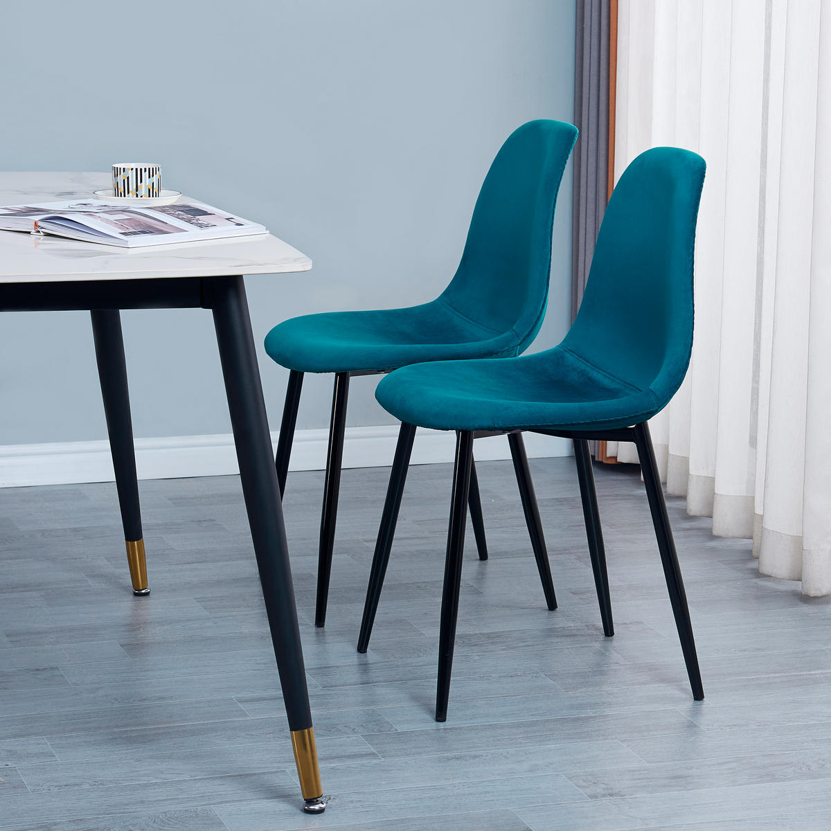 STUHL 4er-Set Samt Blau - Blau, Textil (46.5/86/44cm) - Nordlys