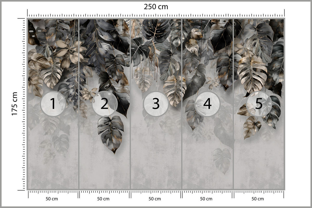 FOTOTAPETE für Wohnzimme Tropenblätter Beton Monstera 250x175 - Gelb/Schwarz, Papier (250/175cm) - Muralo