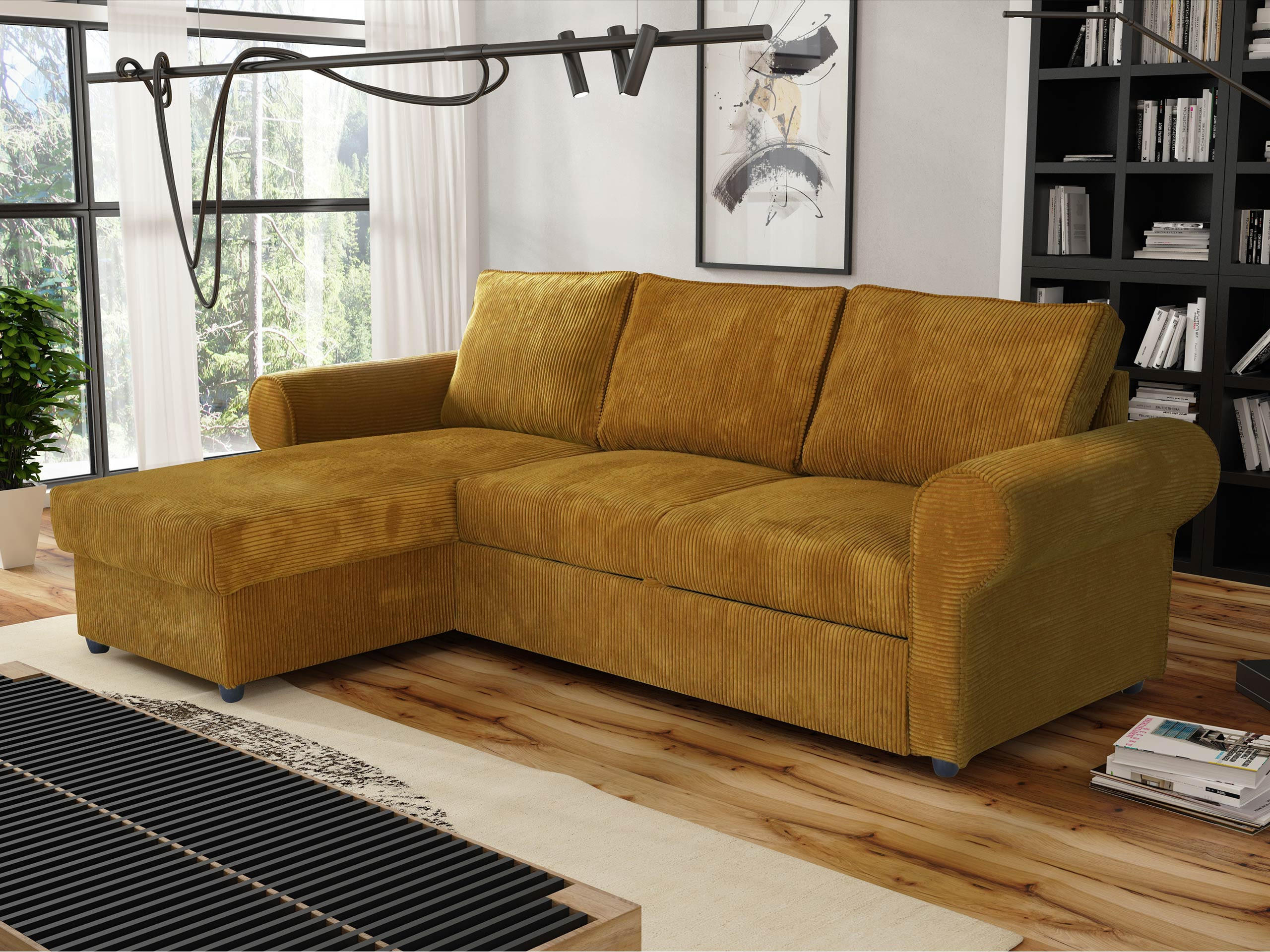 ECKSOFA Monaco Cord - Schwarz/Bronzefarben, Holz/Textil (246/155cm) - MIRJAN24