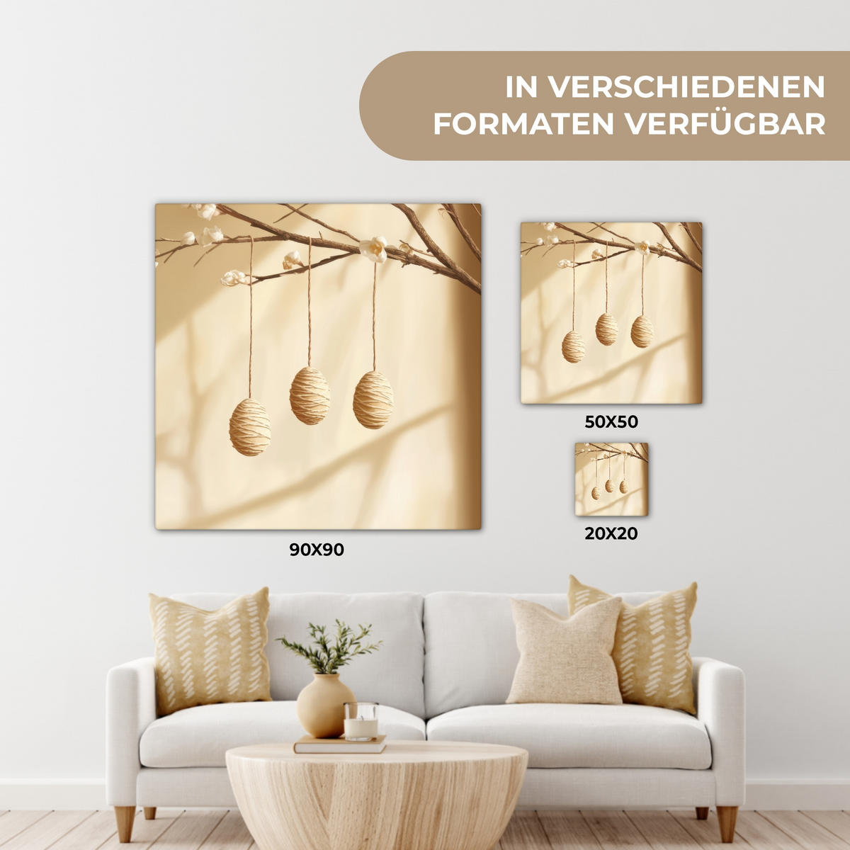 LEINWANDBILD Beige - Osterkuchen - Eier Deko Wohnzimmer 20x20 cm - Beige, Textil (20/20cm) - MuchoWow