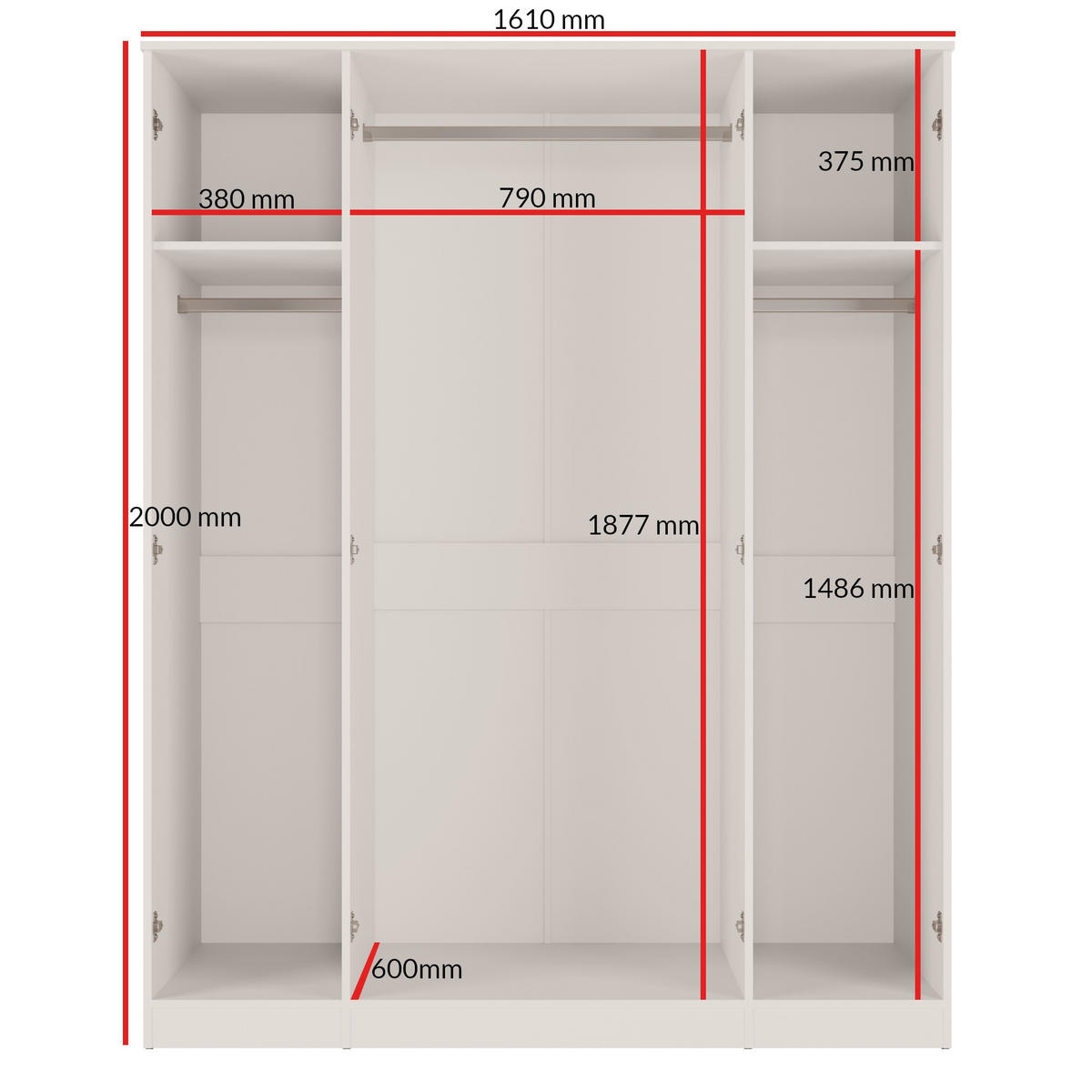 DREHTÜRENSCHRANK mit Spiegel Monza 4D 160 Kaschmir - Kaschmir/Grau, Holzwerkstoff/Metall (160/200/60cm) - mzm24