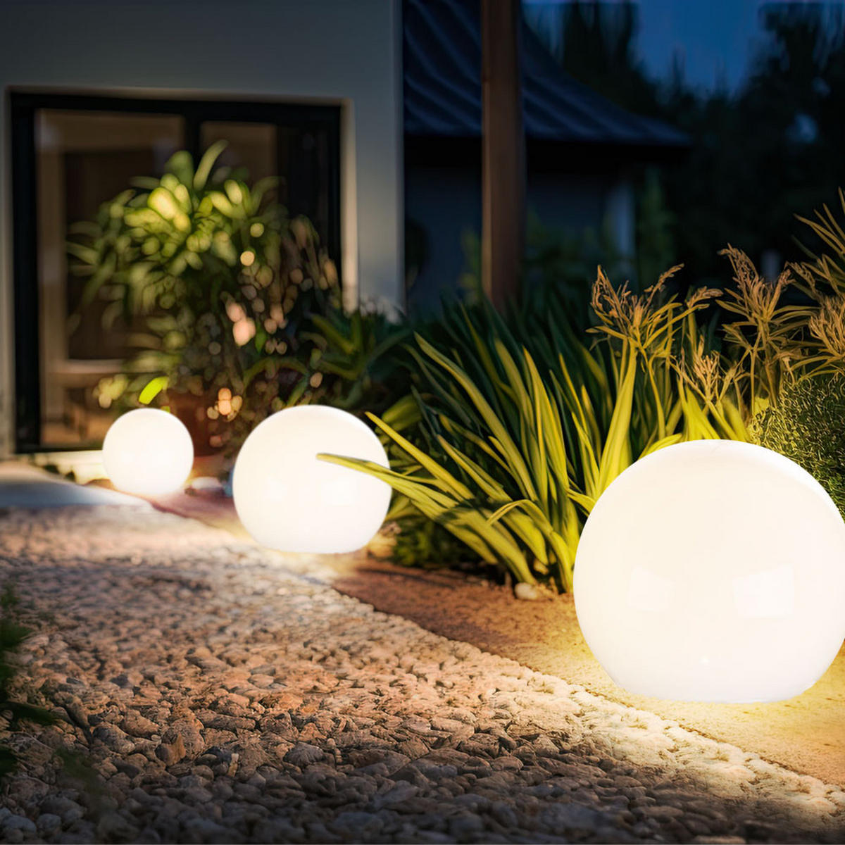 LED AUSSENLEUCHTE Solarkugel Weiß 3er Set - Weiß, Kunststoff (10/10/38cm)