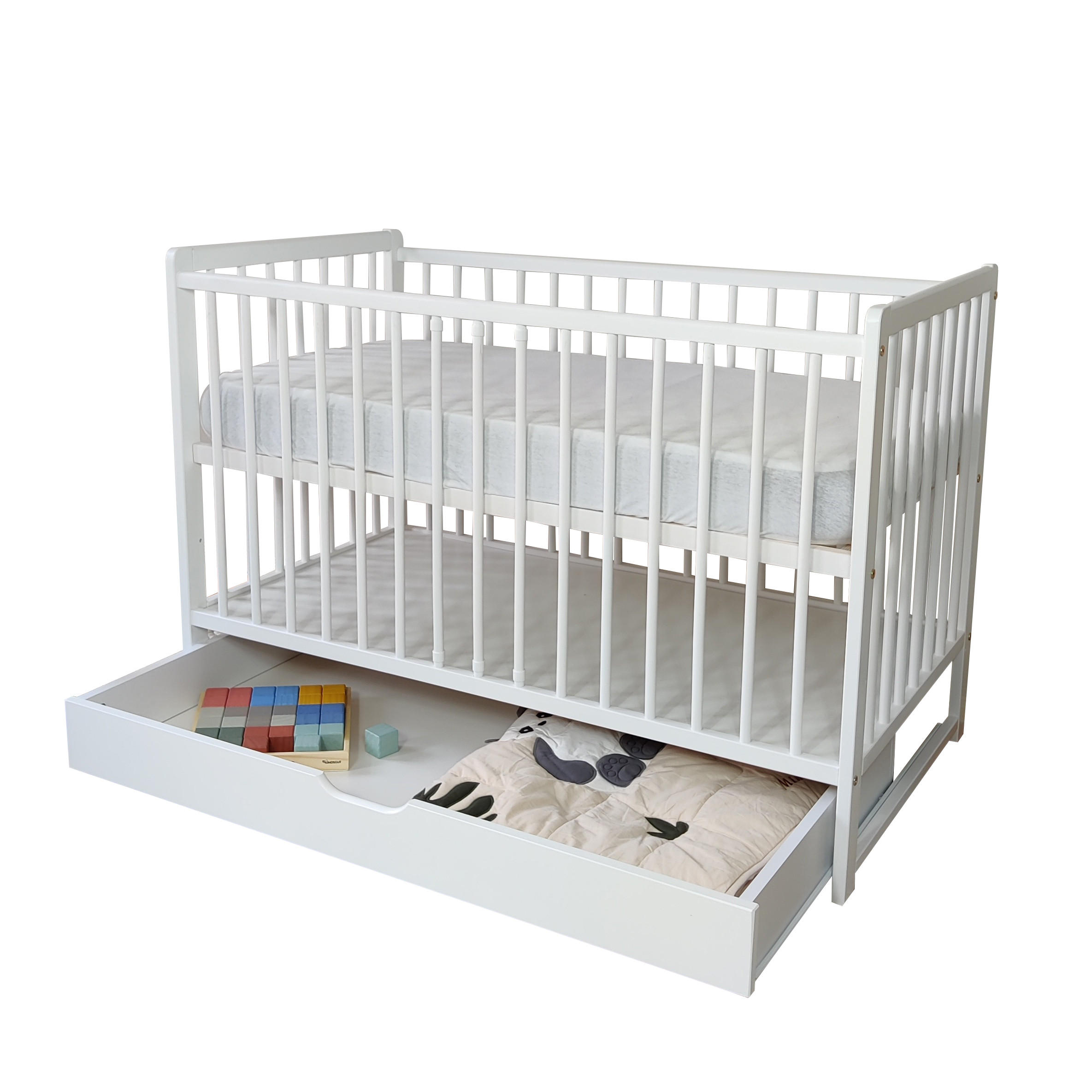 BABYBETT 60x120 cm mit Matratze & Schublade in weiss - Weiß, Holz (60/120cm) - Kids Collective
