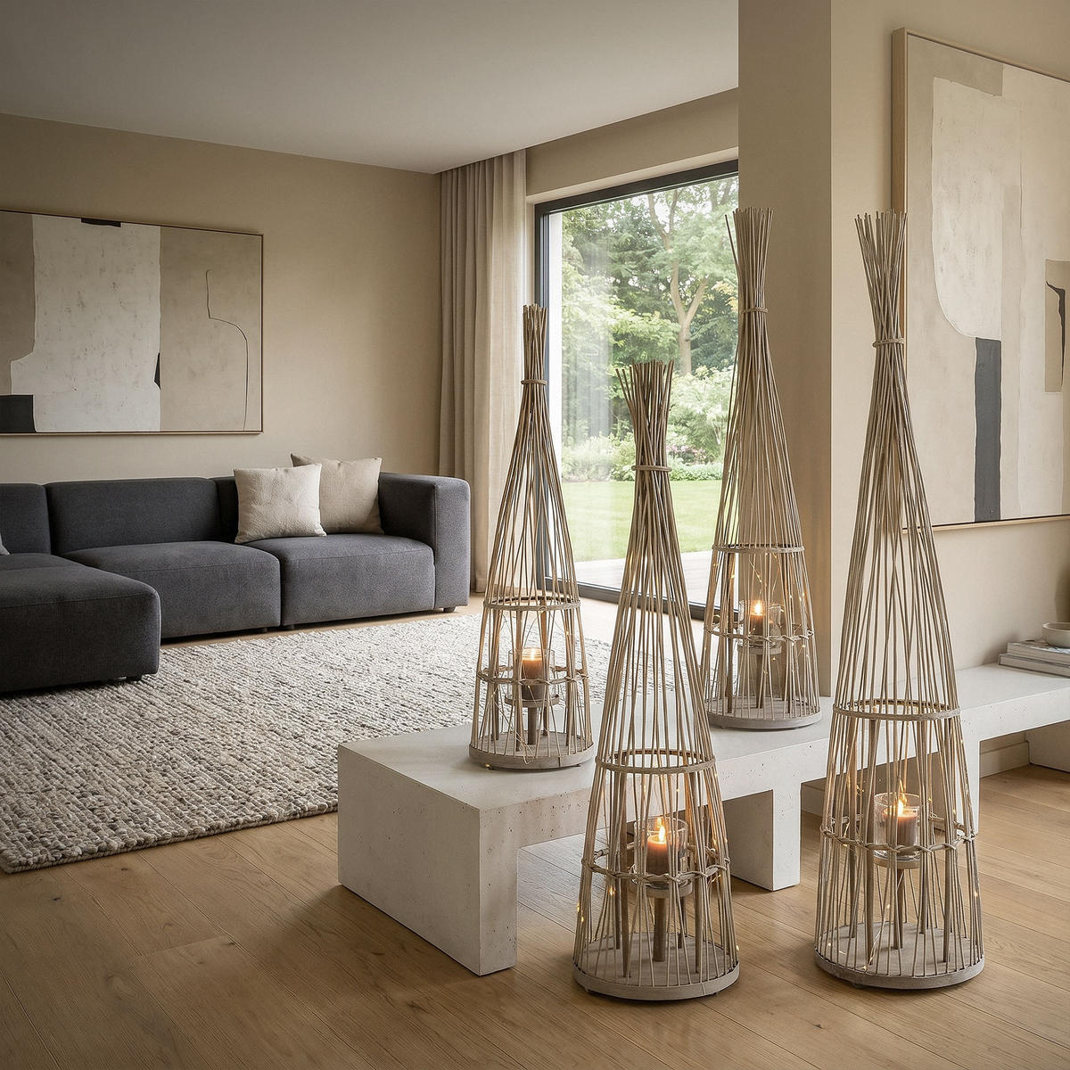 BAMBUSOVÁ LAMPION V: 150 cm, dřevěná barva, styl boho - přírodní, dřevo (35.5/150/35.5cm) - ECD-Germany