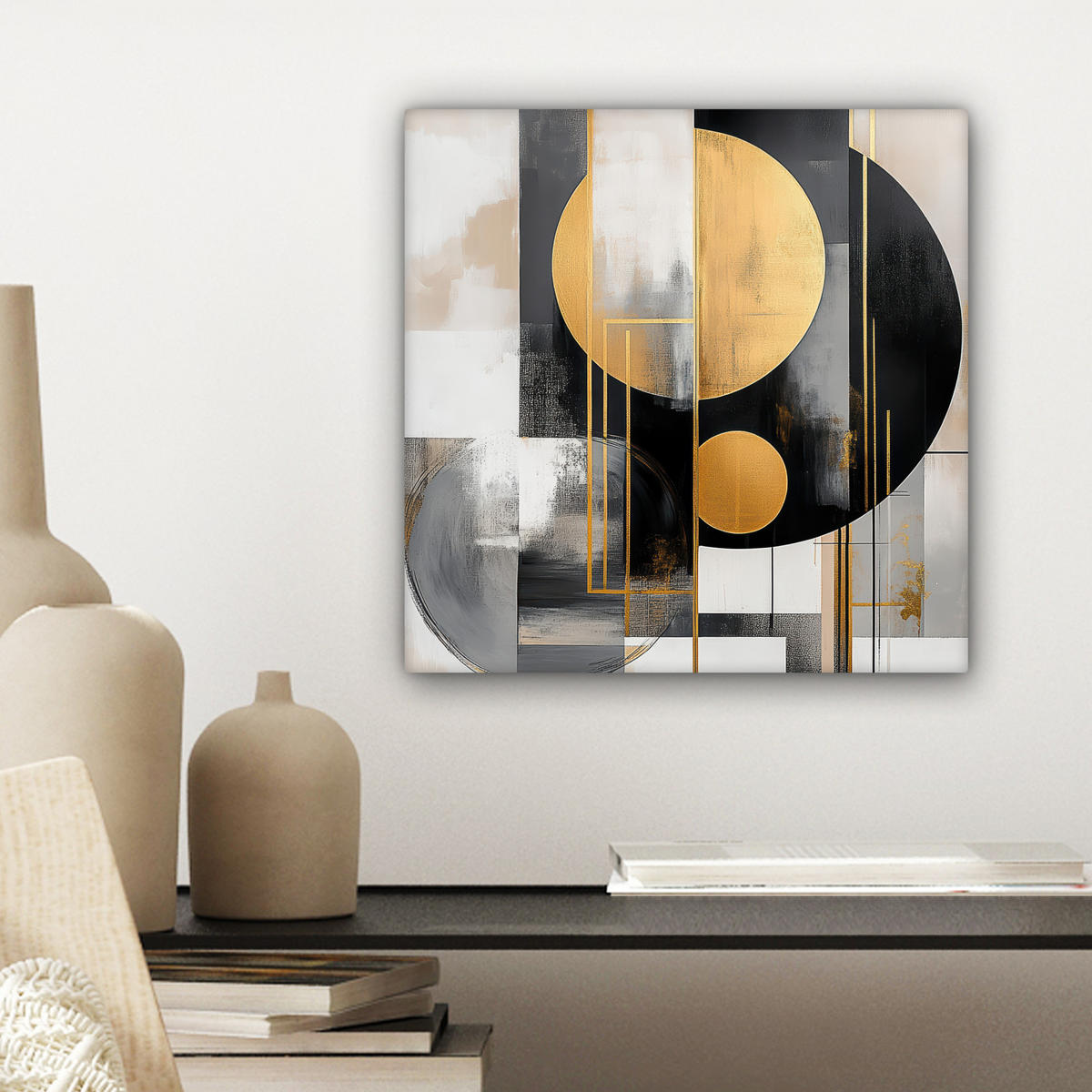 LEINWANDBILD Abstrakt - Gold - Silber - Formen - Ästhetisch - Modern Deko Wohnzimmer 20x20 cm - Goldfarben, Textil (20/20cm) - MuchoWow