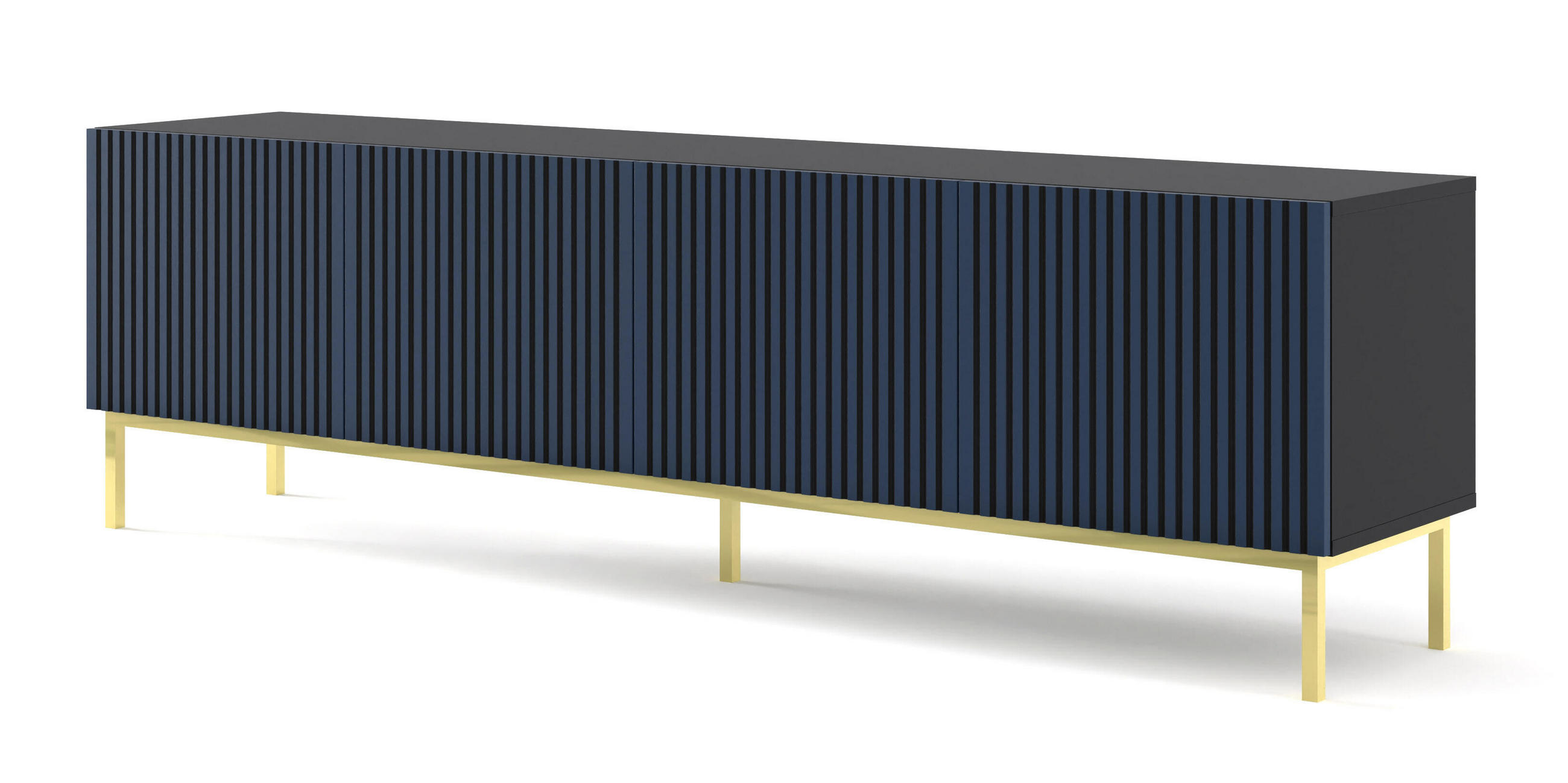 TV-LOWBOARD SCHWARZ - Blau/Goldfarben, Holzwerkstoff (200/58/42cm) - FURNLUX