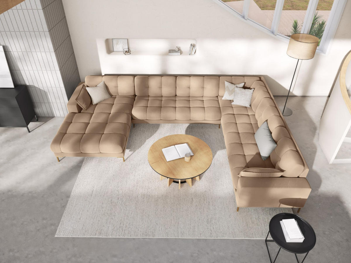 PANORAMASOFA rechts Mamaia aus Samt beige 7 Sitzplätze - Beige, Textil (256/75/327cm) - Micadoni