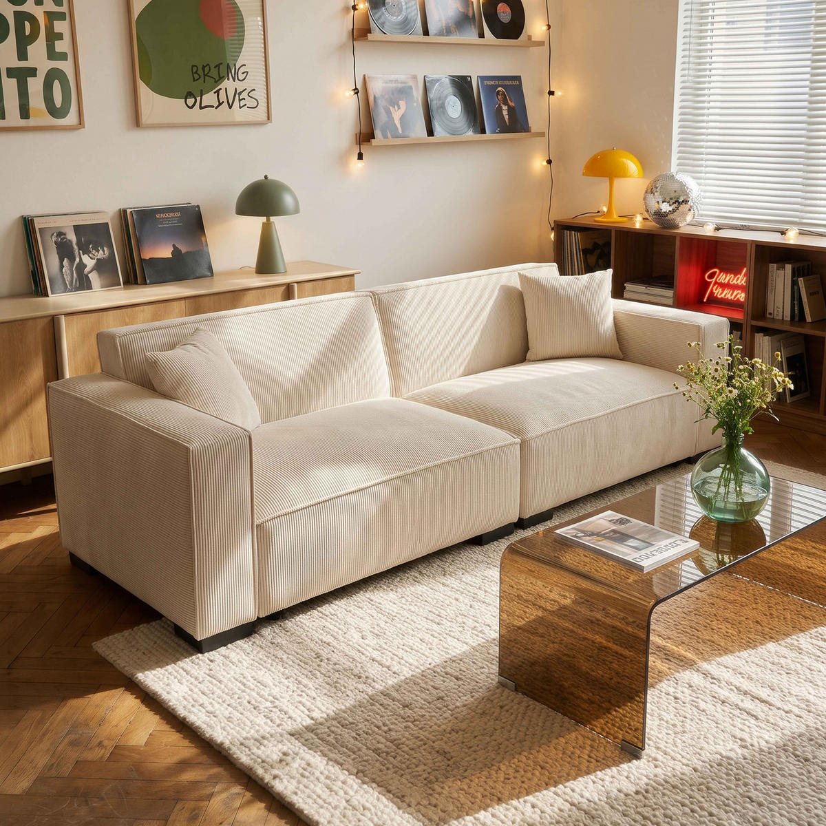 SOFA 3-Sitzer, Weiß - Weiß, Holz/Textil (230/76/90cm) - Oviala
