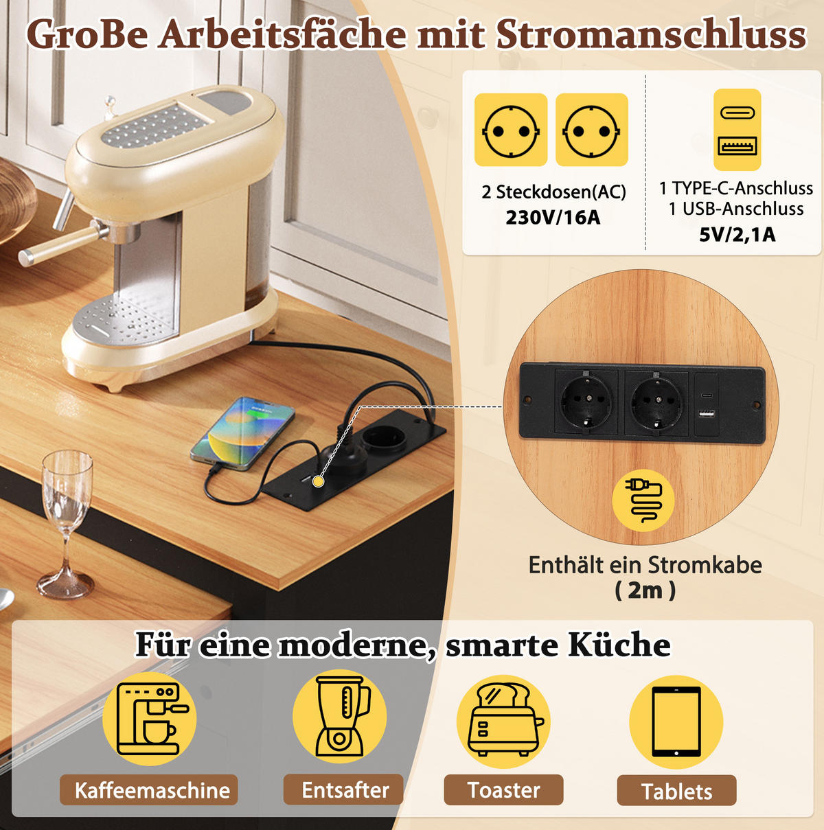 KÜCHENINSEL mit Ausziehplatte 120 cm Schwarz MDF - Schwarz, Holz (40/92/120cm) - Beauniv