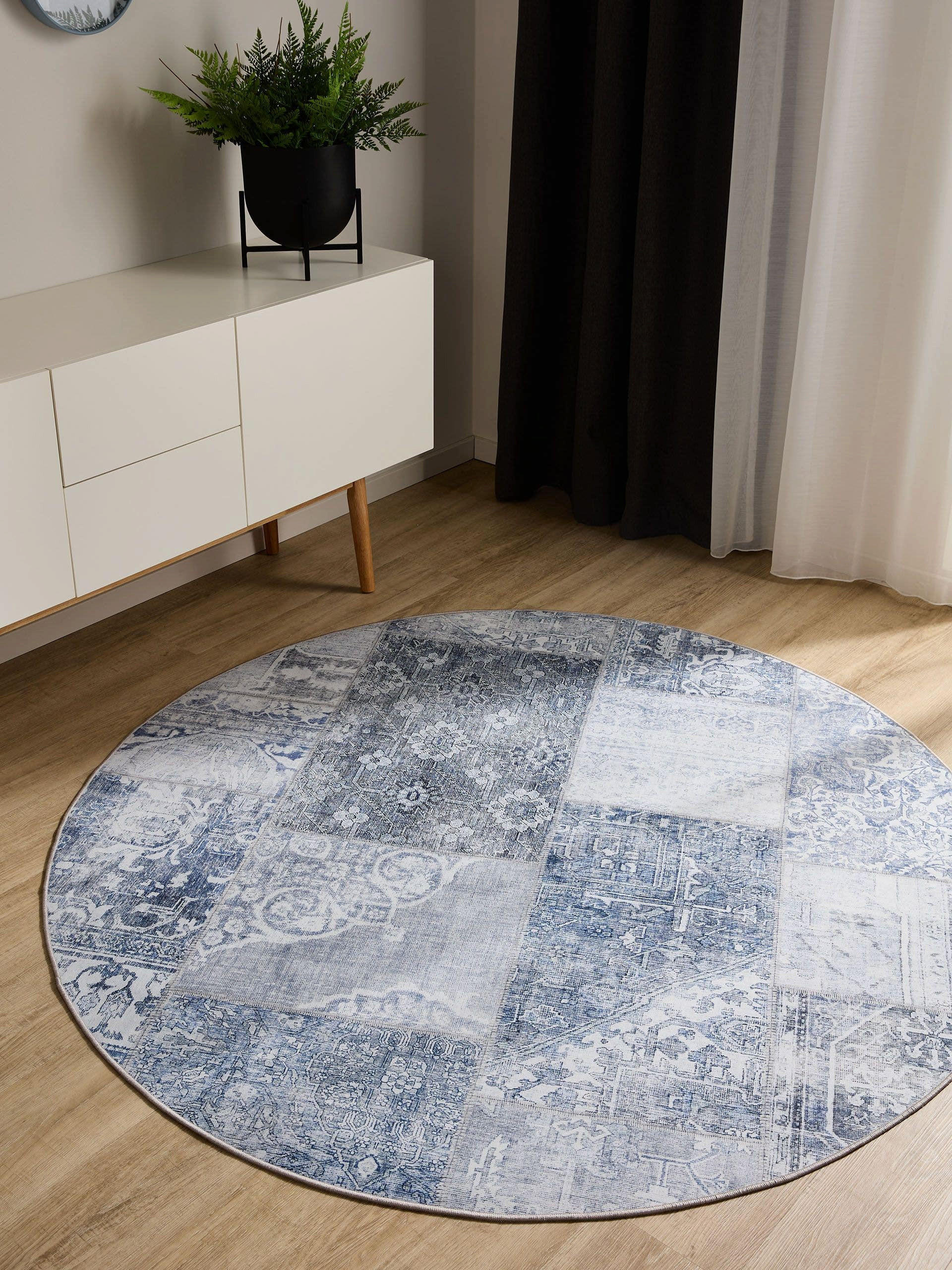 VINTAGE-TEPPICH George waschbar ø 120 cm rund - Blau, Kunststoff (120/120cm) - benuta