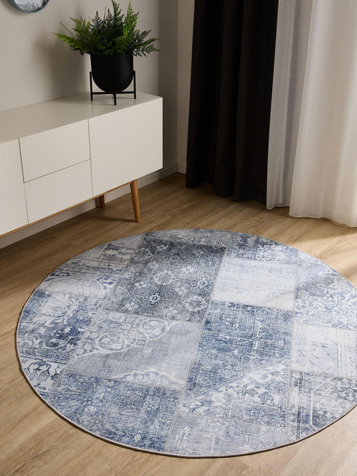 VINTAGE-TEPPICH George waschbar ø 120 cm rund - Blau, Kunststoff (120/120cm) - benuta
