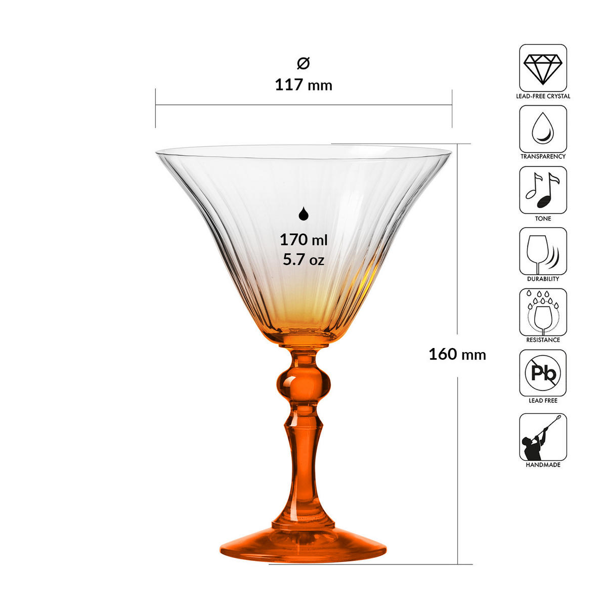 COCKTAILGLÄSER BUBBLE CELEBRATION MOMENTS MIT ORANGEFARBENEM STIEL, 2ER-SET, 170 ML - Transparent, Glas (0.17L) - Krosno Glass